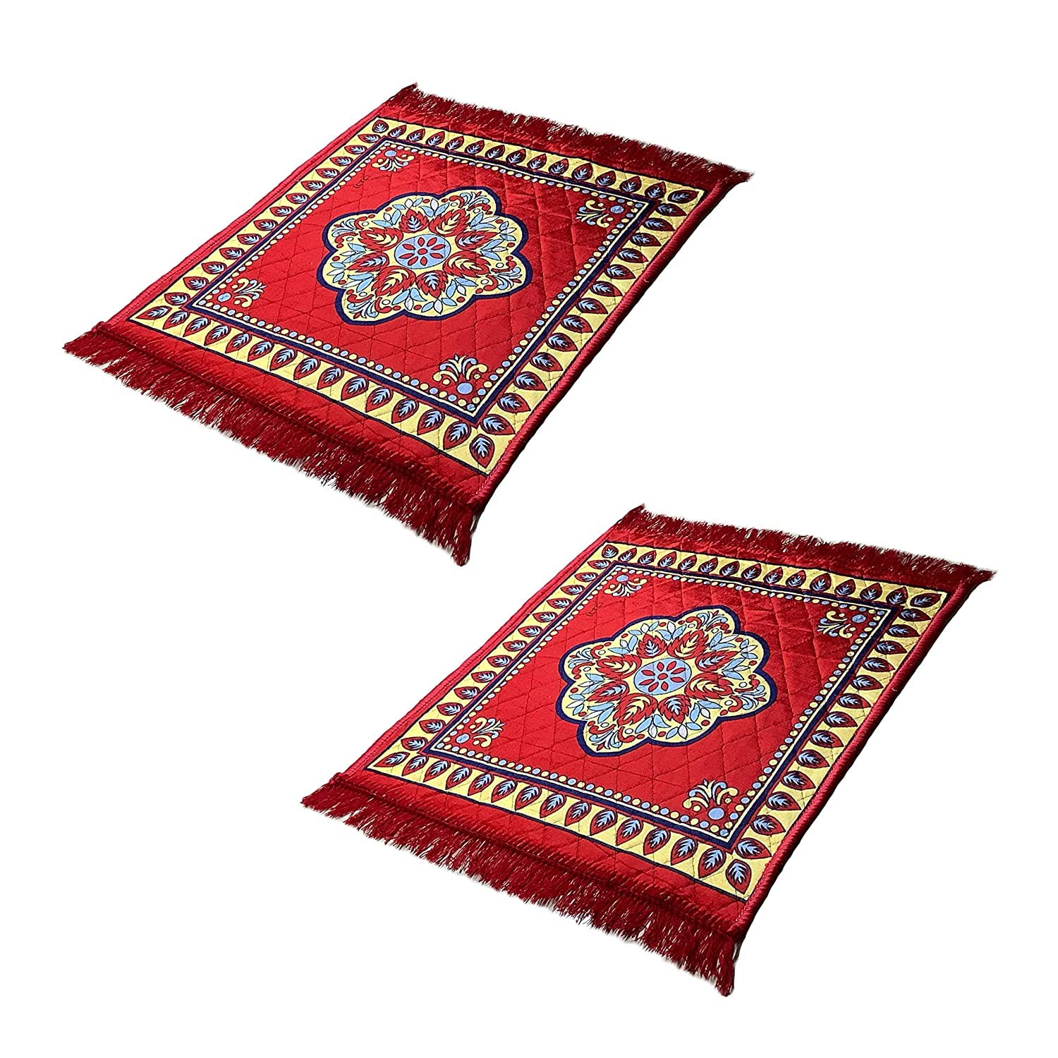 Sampraya Creations - ® Velvet Pooja Mat for Sitting on Floor, Big Aasan for Puja Room Washable - Pack of 2 (24x24 Inch) Set of 2-image-17