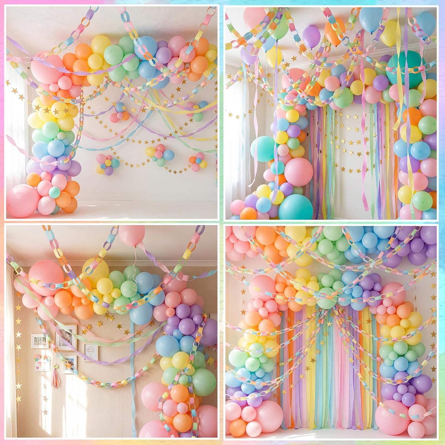 TaoBary Easter Decorations 492ft Pastel Crepe Streamers 600 Sheet Paper Strips Chain Garland 65.5ft Star Hanging for Pastel Party Birthday Wedding Decor