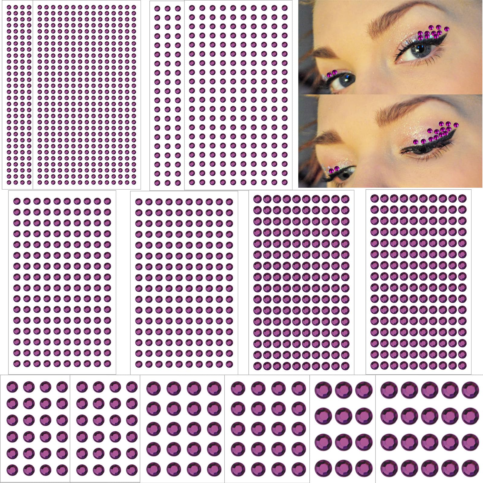 2102pcs Face Gems Stick on, Self Adhesive Hair Jewels Rhinestones Stickers
