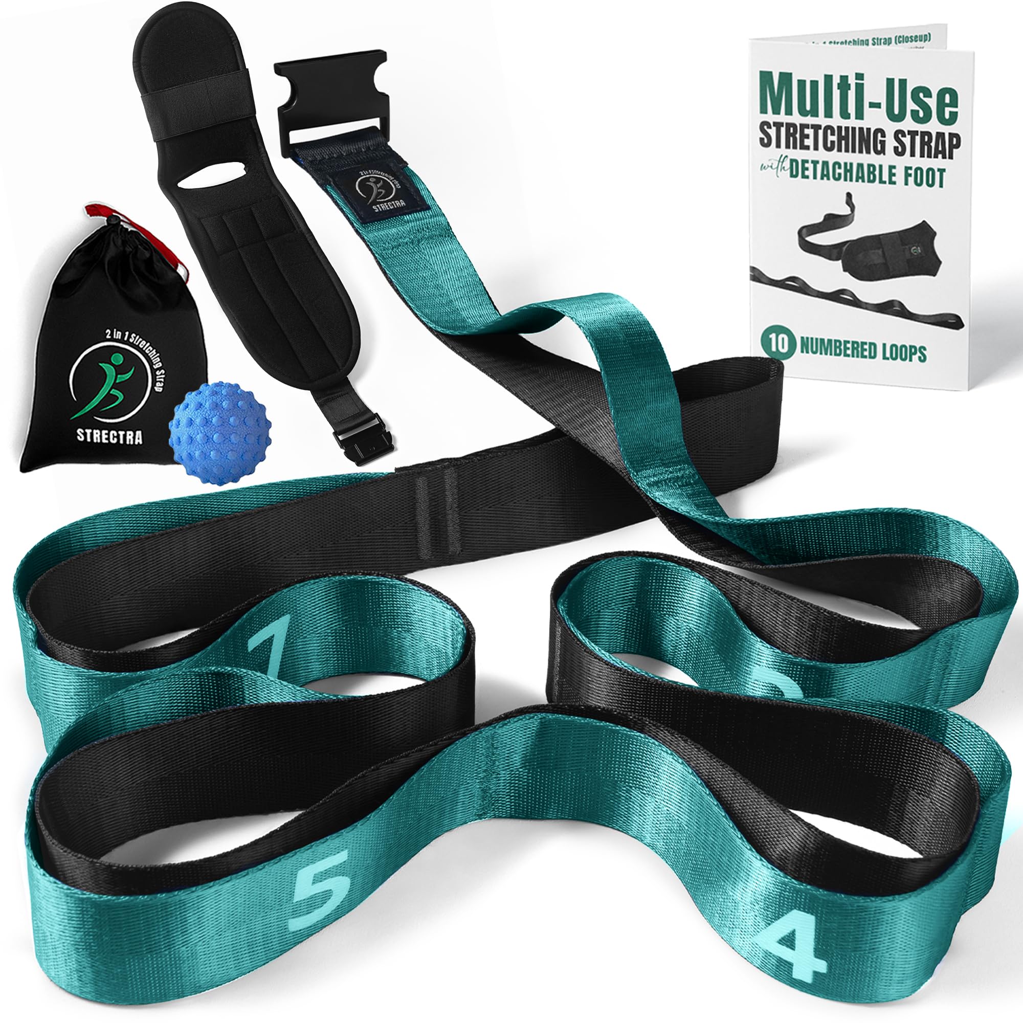 Stretch Strap with Loops Physical Therapy - Full Body Exercise Straps for Stretching with Detachable Foot - Leg & Calf Stretcher for Plantar Fasciitis