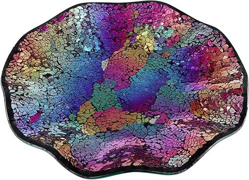 Miniatura 2 de MDLUU Bandeja de centro de mesa de mosaico, plato de vidrio decorativo de 11.6 pulgadas, cuenco de vidrio para decoración del hogar para mesa