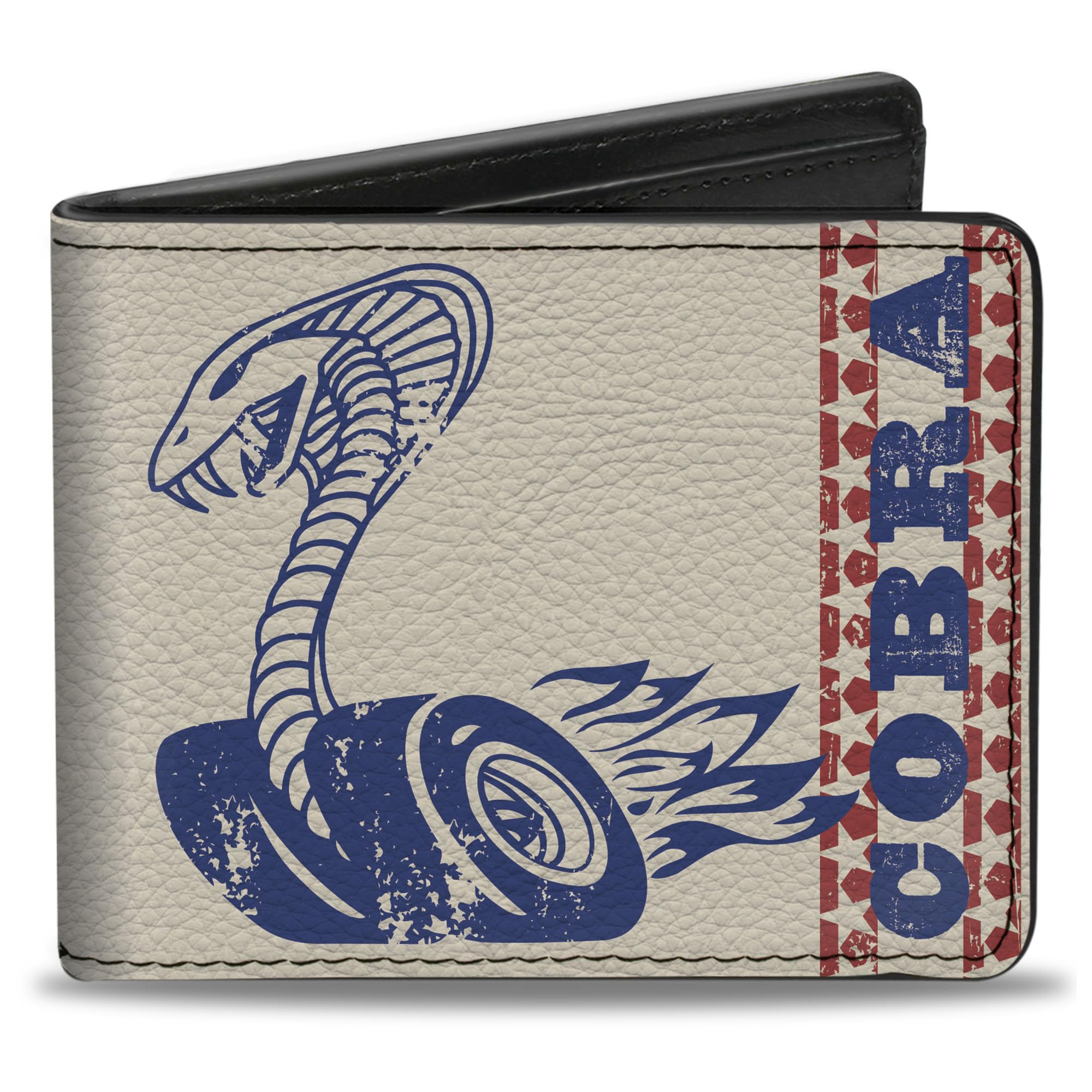 Buckle-Down Men's PU Bifold Wallet-Vintage Jet Logo/Cobra Stars + Ford Script Ivory/Navy/Red, Multicolor, 4.0