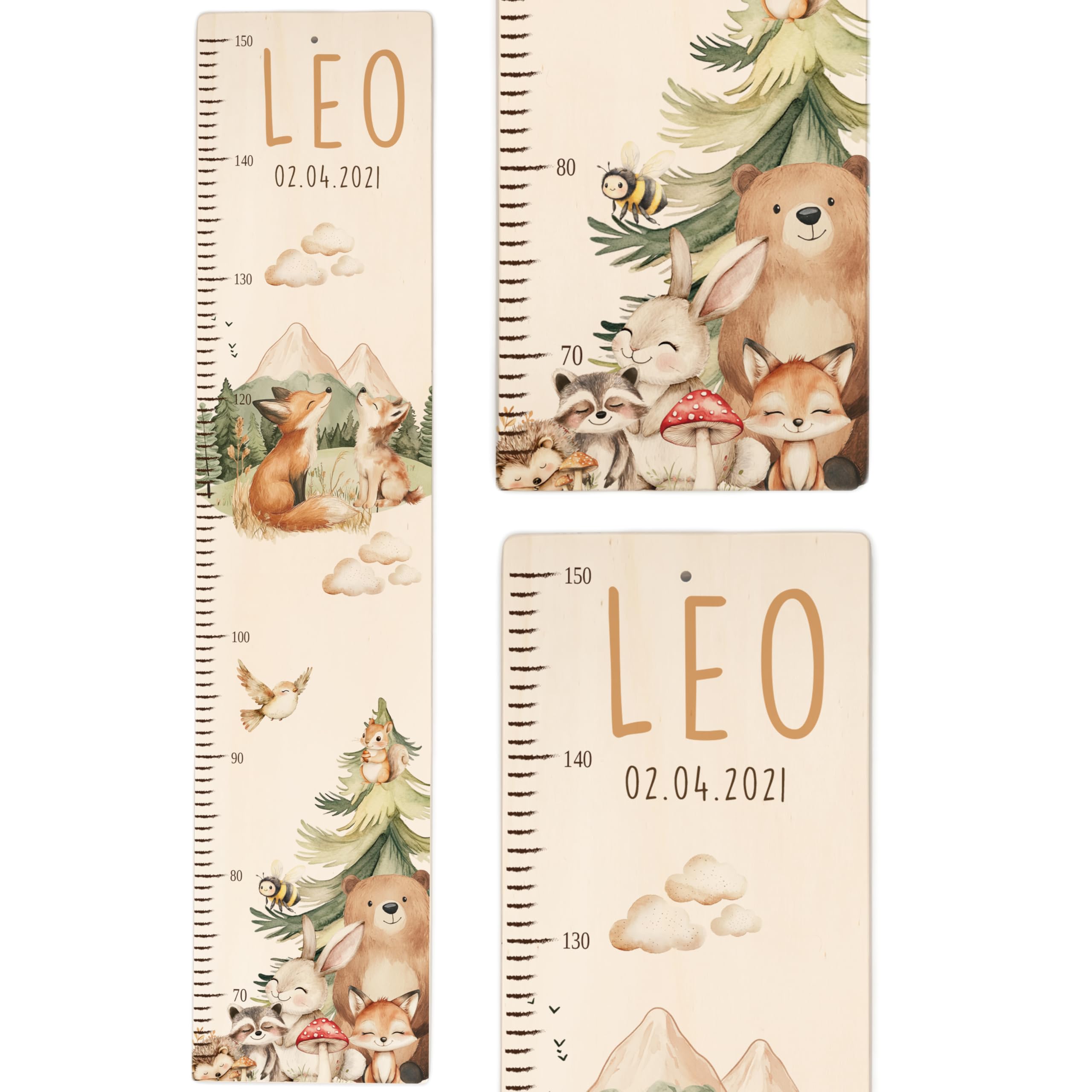 Kidsmood - Personalisierte Messlatte Kinder aus Holz – Hochwertige Messleiste & Wand-Deko für Baby- & Kinderzimmer mit abenteuerlichem Fuchs – Tolles Taufgeschenk für Mädchen & Jungen - Skala 65-140cm