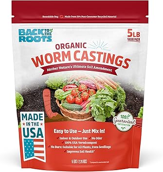 Back to The Roots Organic Worm Castings for Plants, Natural Fertilizer and Soil Enhancer for Gardening, Made in The USA, 5lb