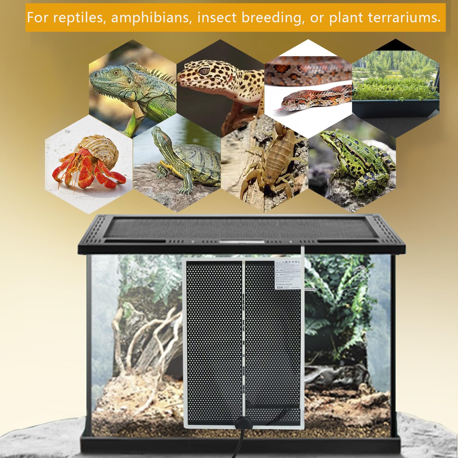 Manta Calefactora para Reptiles, Tapetes Térmicos Terrarios con 7 Botones de Ajuste de Temperatura para Serpientes, Lagartos, Geckos, Arañas - Almohadilla Térmica para Reptiles (20W, 42x28CM)