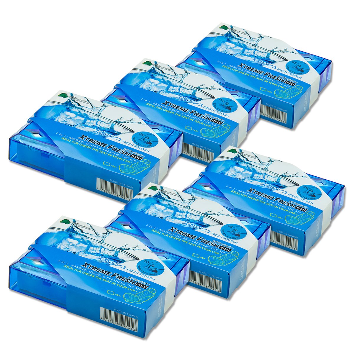 Pack of 6 TreeFrog Xtreme Fresh Mini Japanese Under-The-Car Natural Air Freshener (Fresh Squash Scented)