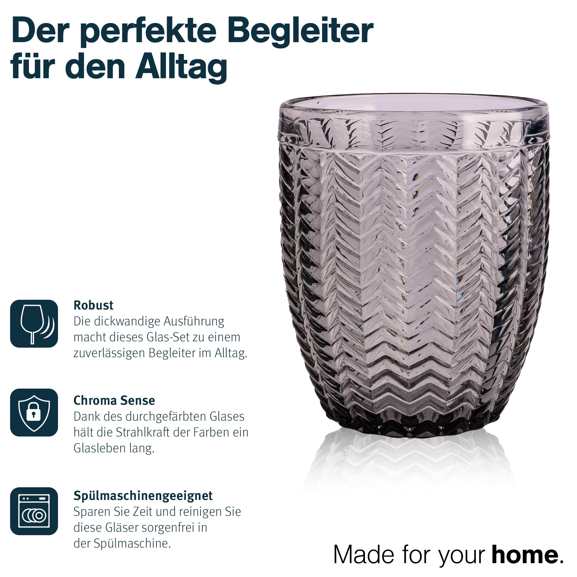 Norqvist Trinkgläser Set bunt - Gläser Set - Wassergläser farbig, Saftgläser - 6er Set 250 ml - Spülmaschinengeeignet - Modernes Design mit Mustern