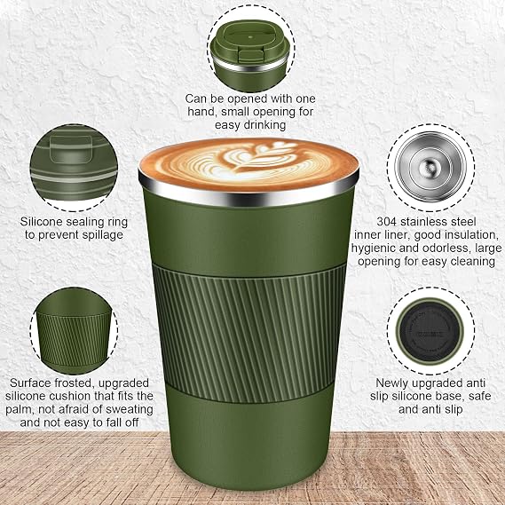 Insulated Travel Coffee Cup with Leak Proof Lid,To Go Camping Stainless Steel Vacuum Coffee Mug, Reusable Coffee Tumblers Hot & Cold Drinks Gifts Multiple Sizes and Colors