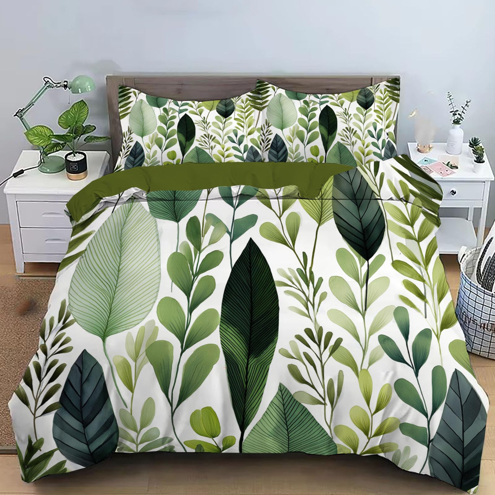 Housse de couette 200x200 plantes feuilles 3D pour une décoration de chambre style nature