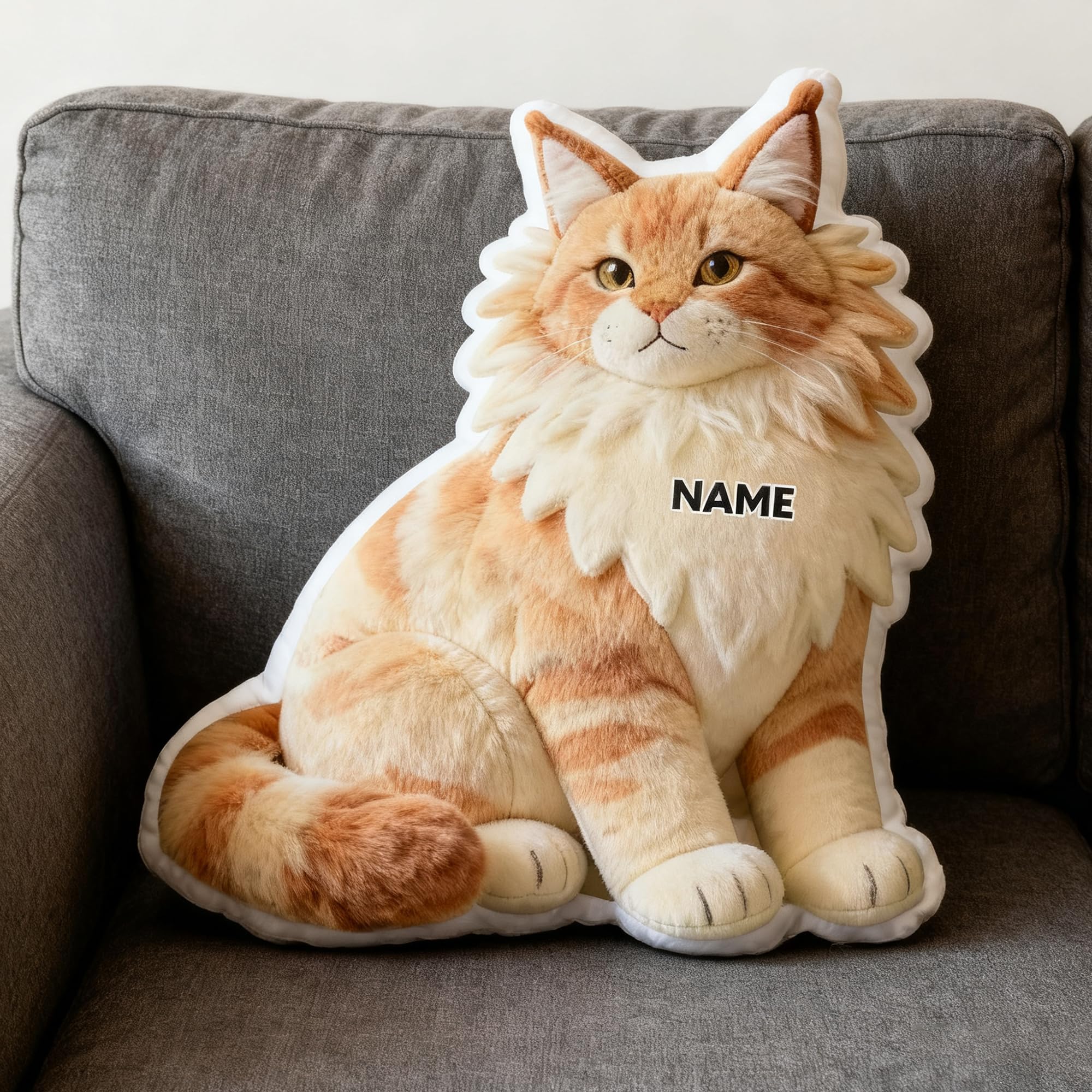 SosnSusn Custom Cute Cat Shaped Pillow with Name, Double-Sided Personalised Pillow for Bed Sofa Car Couch Decor Cushion Birthday, Christmas, Valentine's Day Gifts for Men Women Family Friends