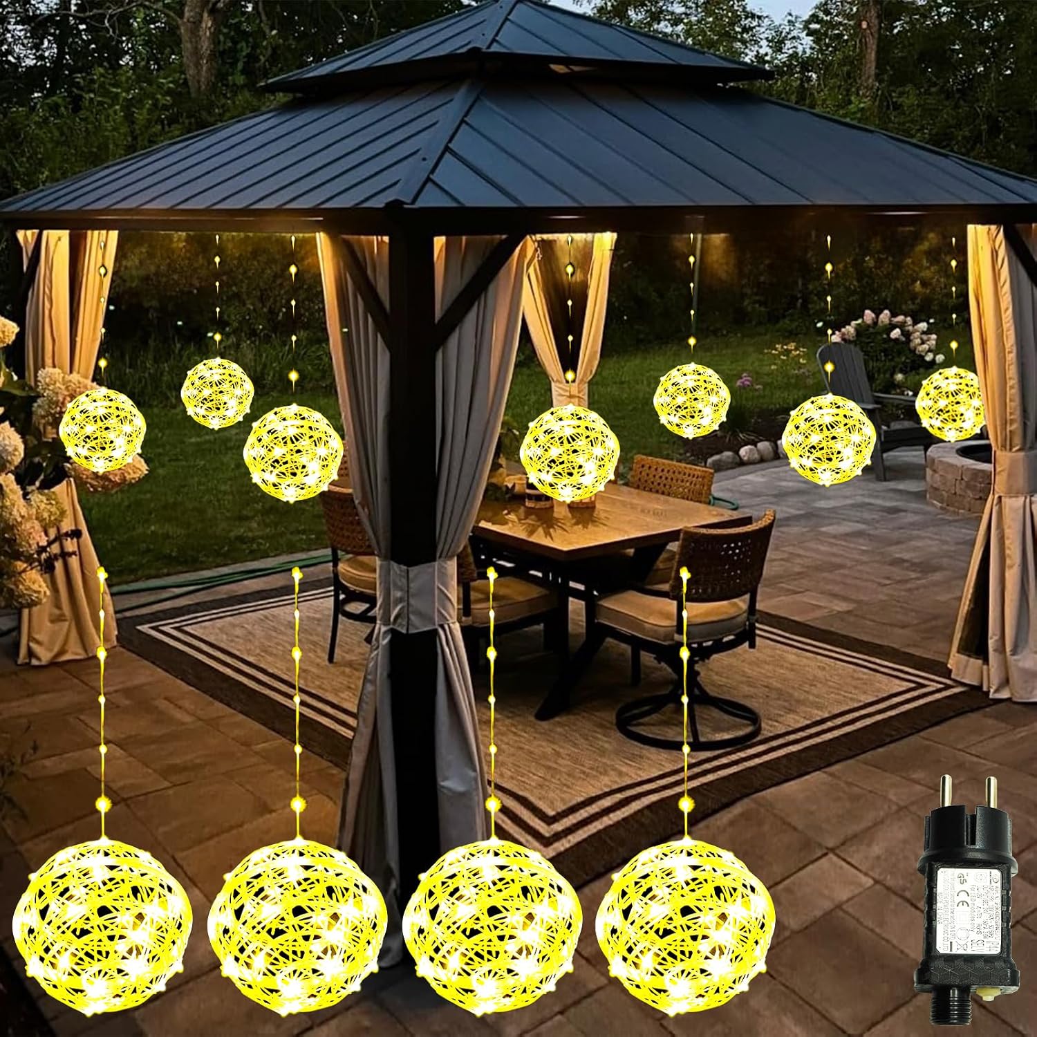 4 Pack 160 Led Christmas Lights for Tree Outdoor, 8 Modes Globe Lights Waterproof, Ball Outside for Window House Garden Yard Porch Wedding Party Indoor Decorations, Warm White