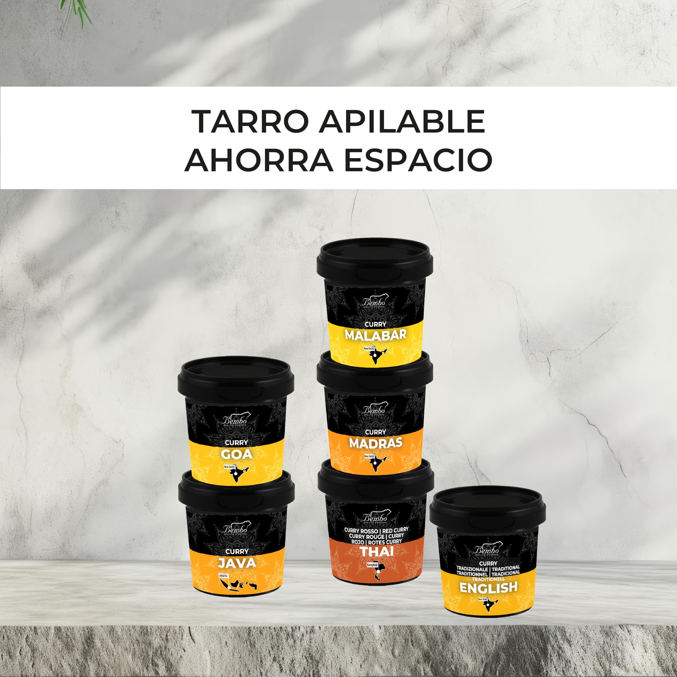 Set 6 Currys del Mundo Bembo – Mezcla de Especias Curry Gourmet – Madras, Goa, Malabar, Java, Inglés, Thai Rojo – Regalo Cocina