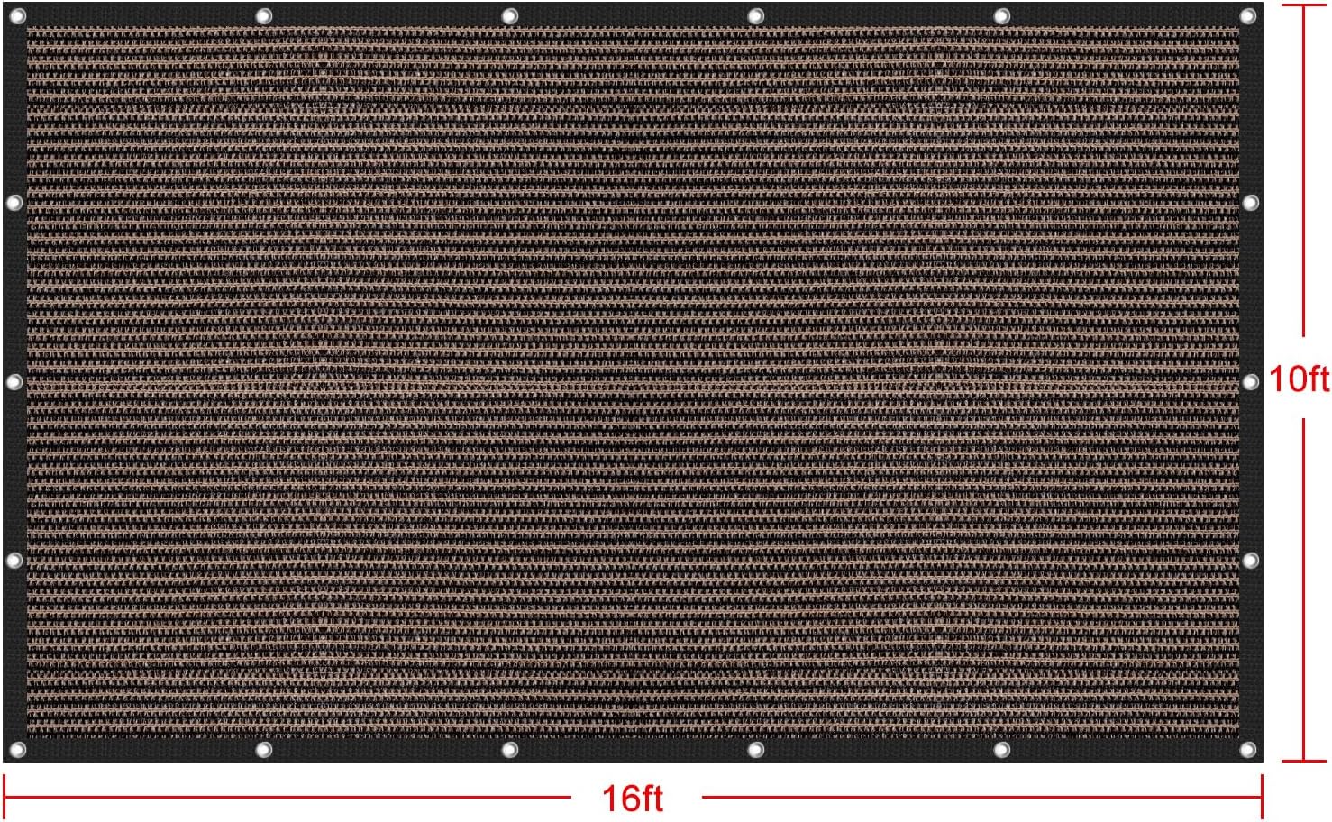 Shatex 90% Sun Shades for Patios 10x 16ft Shade Fabric Sun Shade Cloth Taped Edge with Grommets Sun-Block Mesh Shade for Pergola Cover Canopy Mocha, 12 Bungee Balls