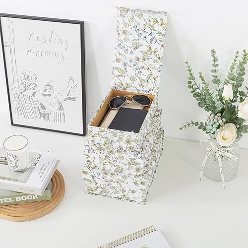 Miniatura 4 de Soul & Lane Cajas de almacenamiento decorativas de cartón, juego de 3 cajas de recuerdo con patrón floral con cierre magnético, almacenamiento de