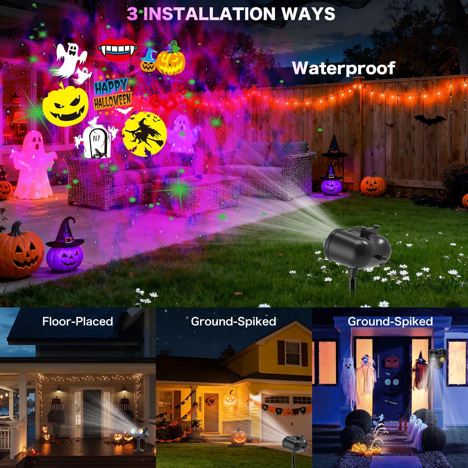 Projektor Weihnachten Außen,Doppelter Kopf Dynamische Led Schneeflocken Weihnachtsprojektor Outdoor,mit 80 Meereswellen-Effekten,Fernbedienung Timer,für Garten,Wand,Hofparty Weihnachtsdeko
