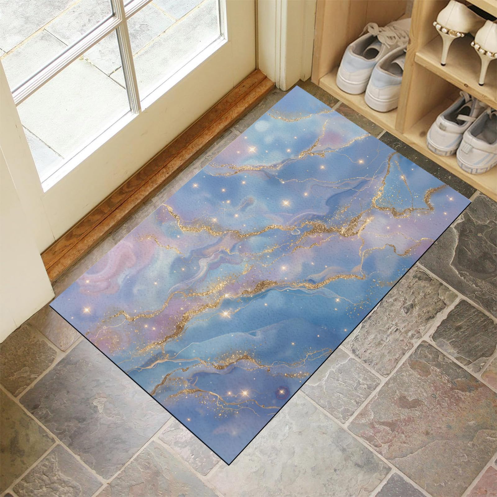 Tapis entree interieur antiderapant et lavable en machine effet marbre