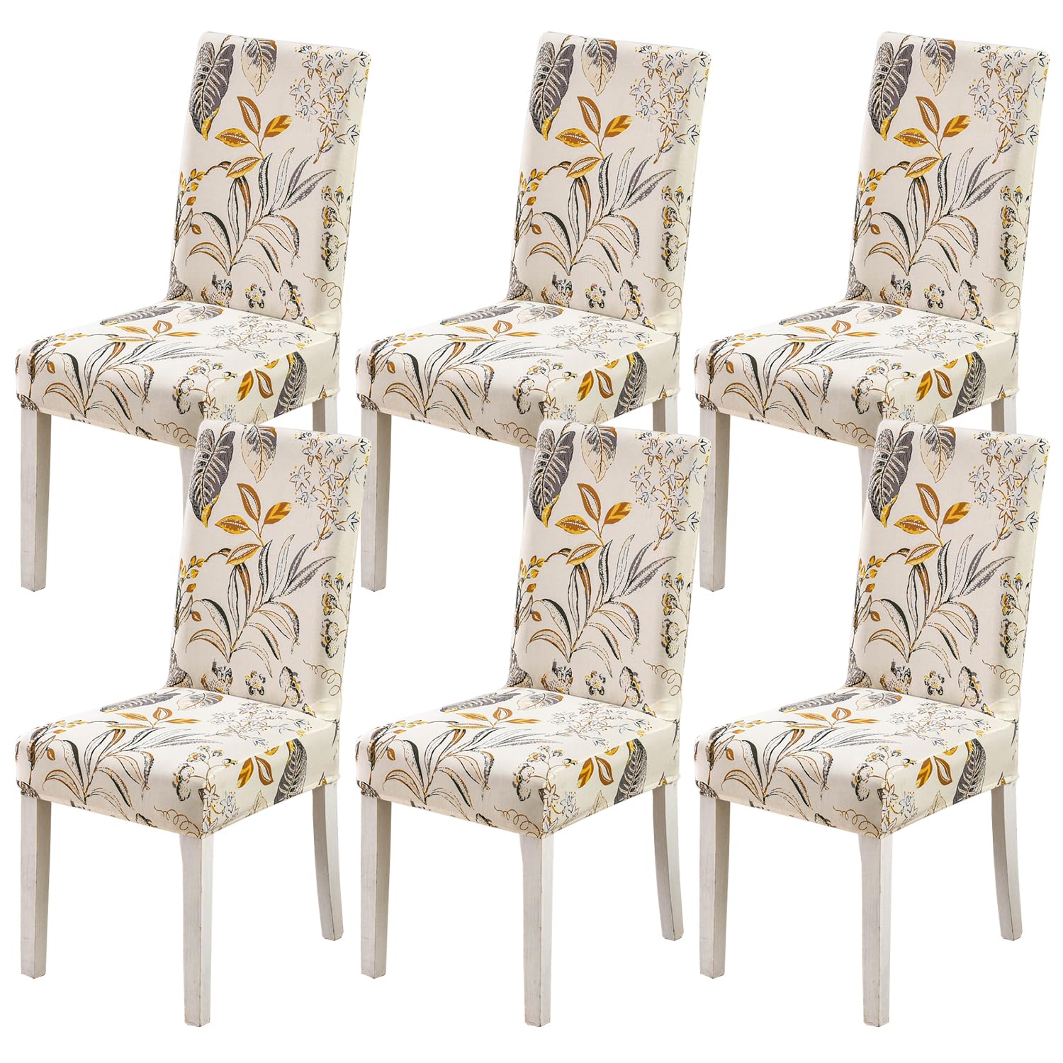 HZDHCLH Chair Covers Set of 4/6 Stretch Modern Chair Slipcovers for Dining Room Kitchen Wedding Party Washable Chair Protector(6pcs,Golden leaves)