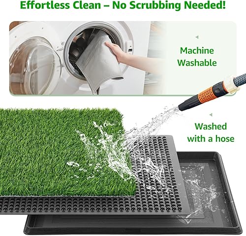 Miniatura 9 de Tapete de césped artificial para perros y entrenamiento de baño para cachorros con tapete absorbente lavable, para interiores y exteriores, sistema