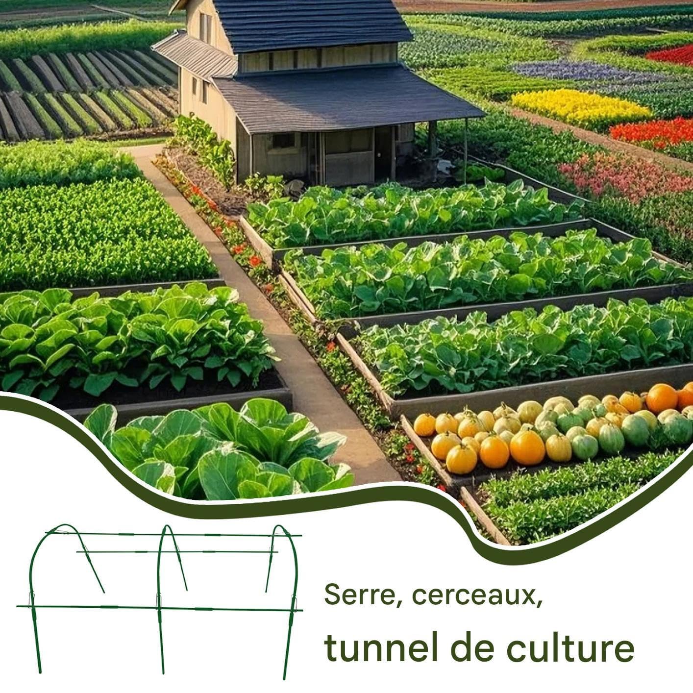 Cerceaux de jardin pour support de plantes | Tunnel de culture résistant aux intempéries pour parterre surélevé | Arche de jardin durable pour serre extérieure et espace potager