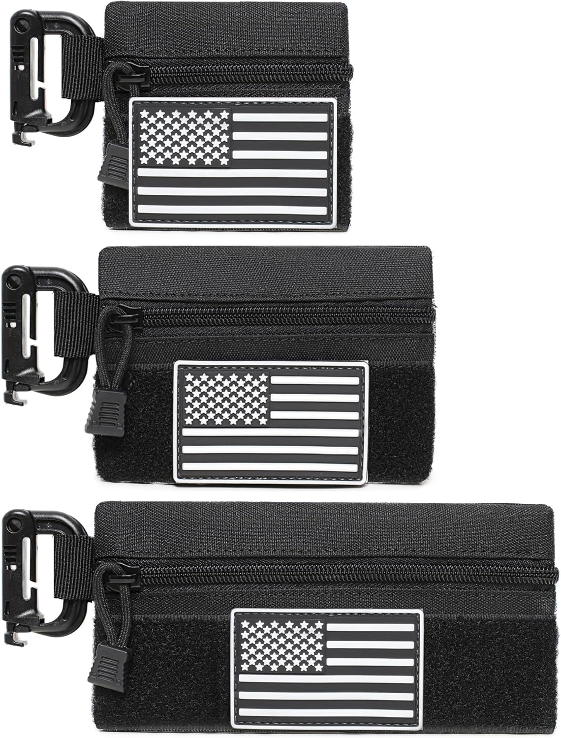 3 Pieces MINI Tactical Tool Zipper Pouch with US Patches & D-Ring Clips - Expansion Pouch,Bag Insert EDC Organizer,Utility Storage Accessories with Hook Fasteners for Vest Backpack Bag Hook and Loop - Image 8