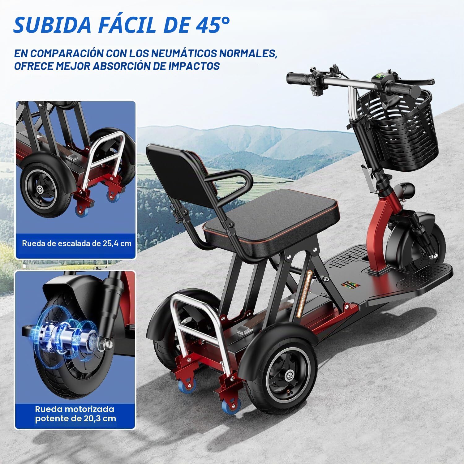 Scooter De Movilidad De Viaje Ligero con Cargador Y Cesta Asiento cómodo Ideal para Ancianos y discapacitados