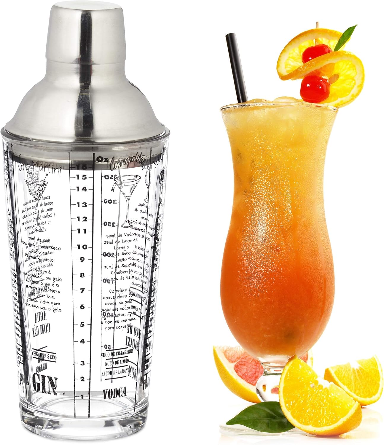 Amazon.de Relaxdays Glas Cocktailshaker, Barshaker mit Rezepten