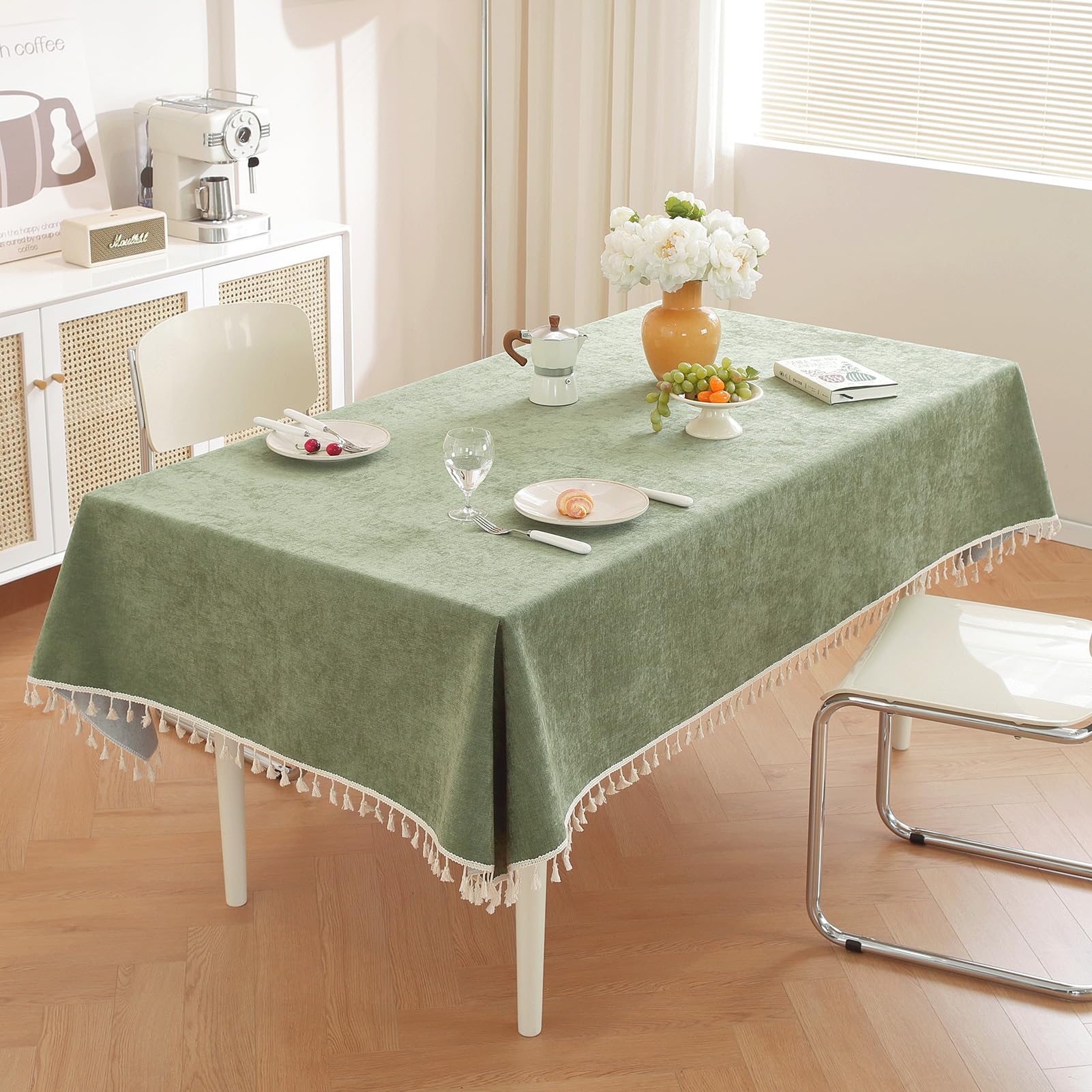 Dezypzam Green Tablecloths For Rectangle Tables, Rectangular Wipe Clean Table Cloth, Chenille Tablecloth Non-Slip, For Dining Rooms, Kitchens, Living Rooms,Gardens (,140X140cm)