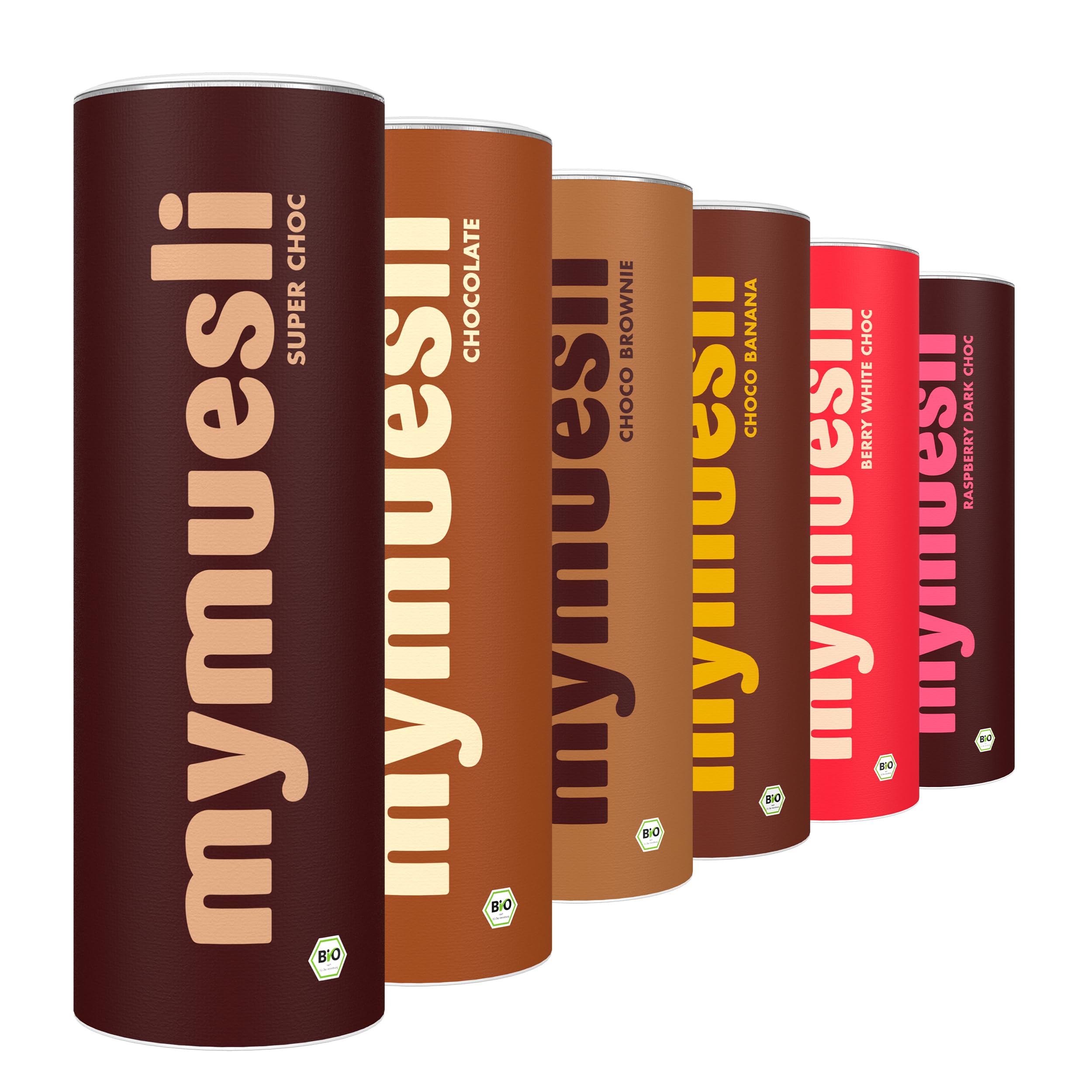 mymuesli 6er Schoko-Mix BIO Müsli (6x 575g) mit Chocolate, Super Choc, Choco Brownie, Choco Banana, Berry White Choc und Raspberry Dark Choc - Ohne Palmöl