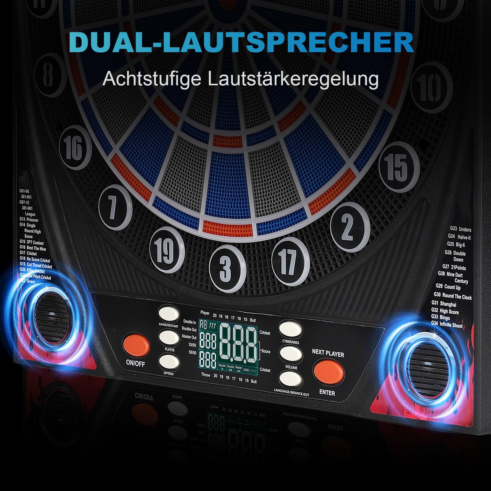 Elektronische Dartscheibe, elektrische Dartscheibe für Erwachsene, Zwei Lautsprecher mit automatischer Sprachansage, High-Definition-LCD-Display, inklusive 12 Soft-Tip-Darts