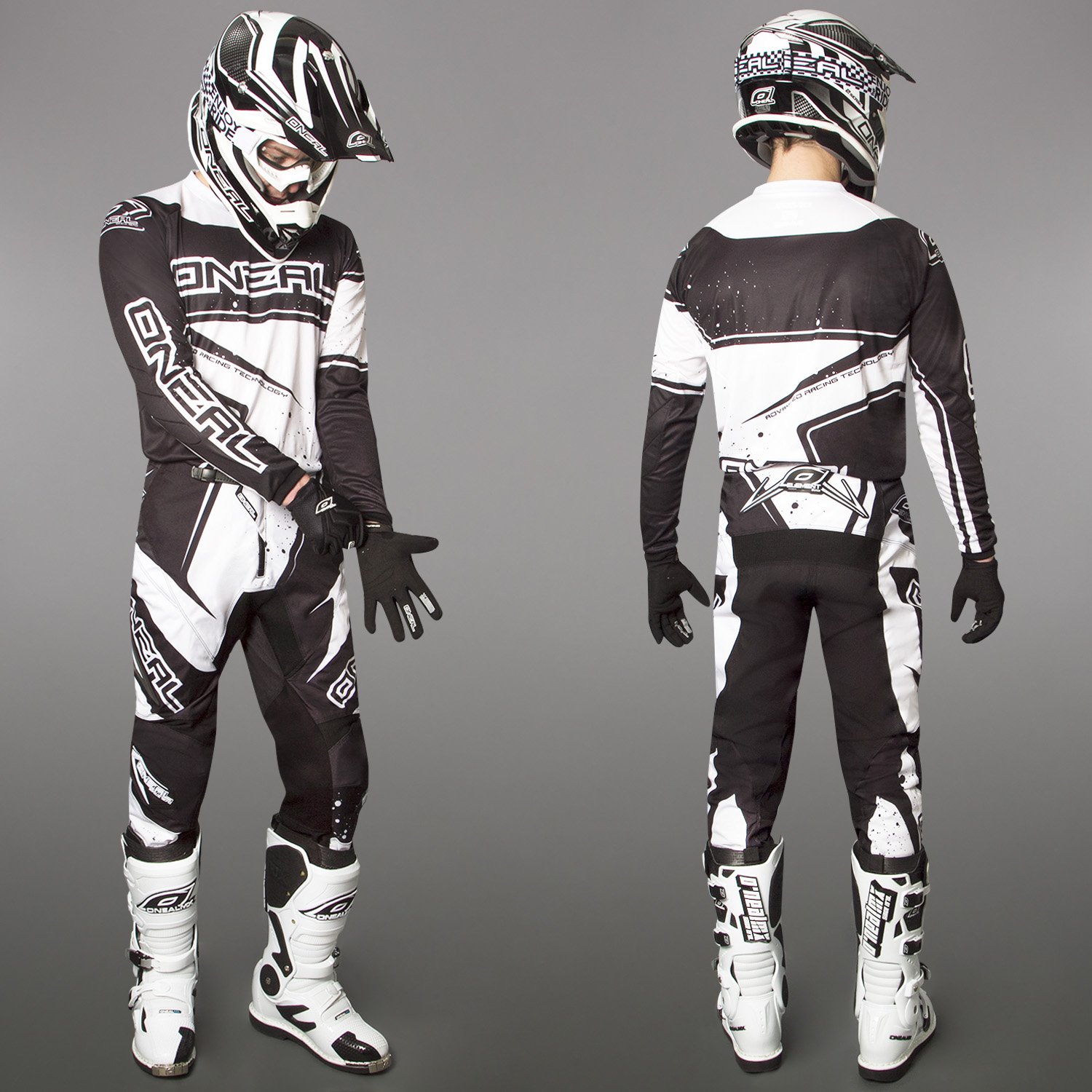 O' Neal Element Racewear Jersey nero bianco MX MTB DH maglia Motocross Offroad, 0028-10