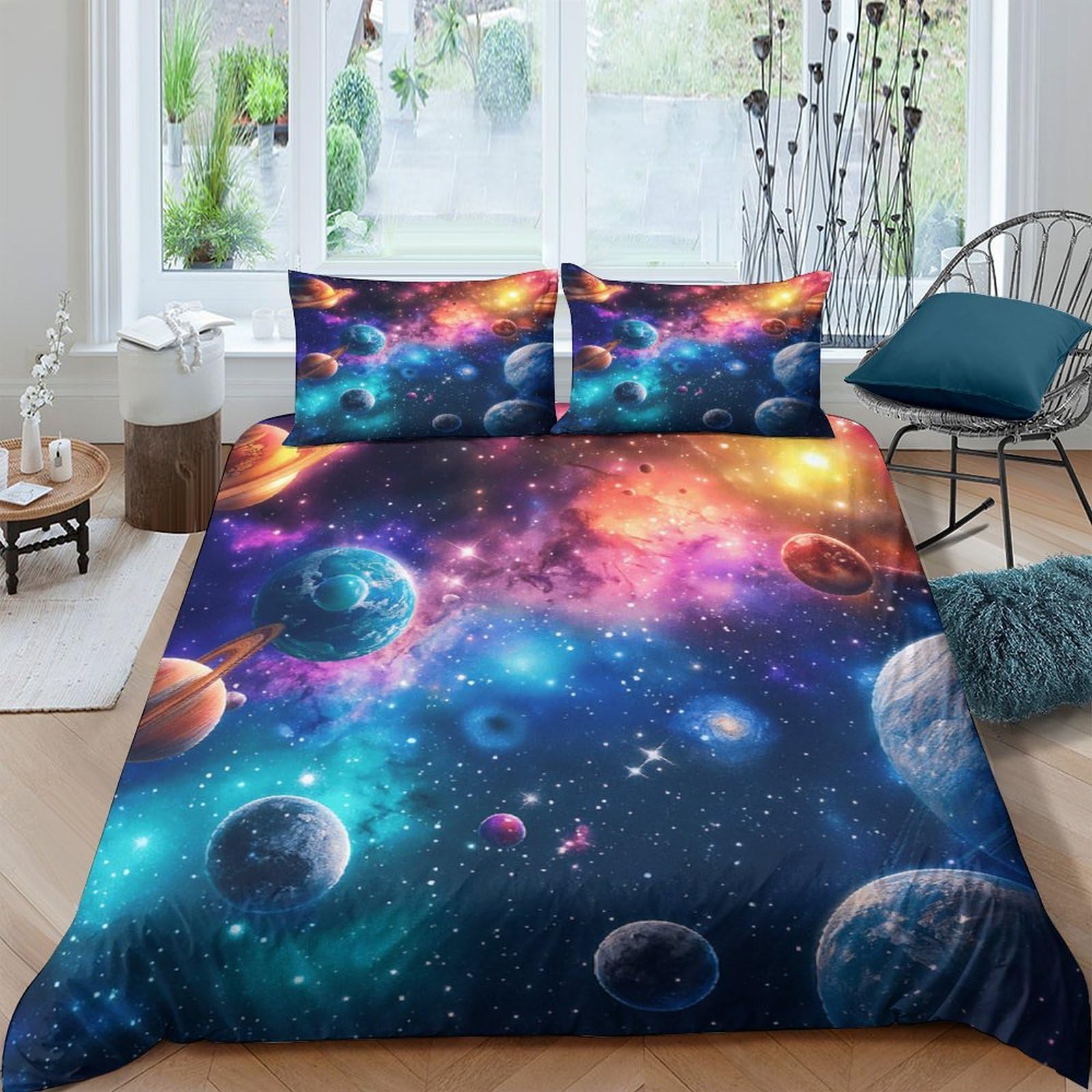 Ctjqhvkz Style-9 3D Printed Galaxy Starry Sky Fitted Sheet Microfiber Soft Bedroom Mattress Cover Cosmic Nebula Decor, Easy Care Single（135X200cm）