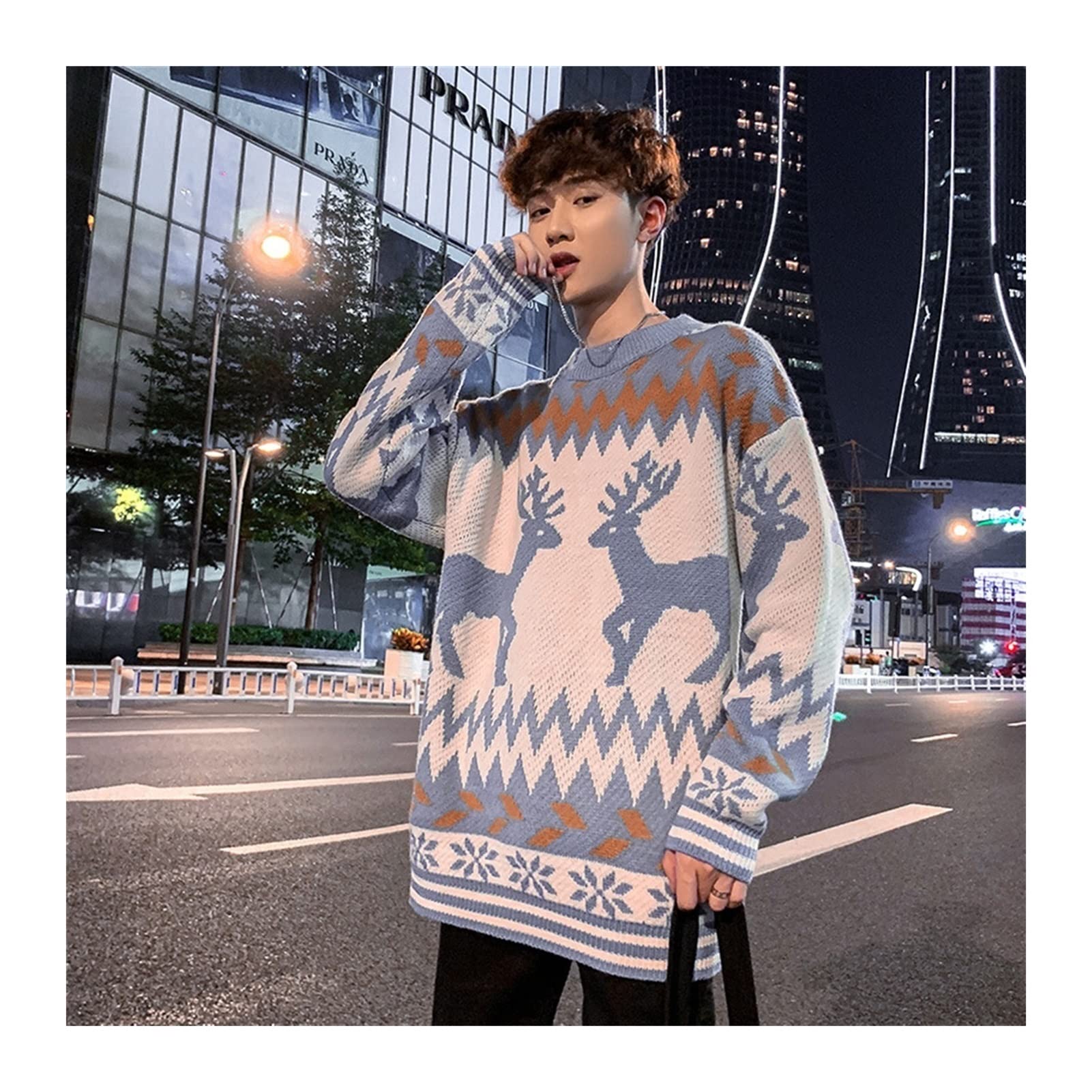 Sweter wakacyjny wąski sweter miękki dzianinowy świąteczny sweter męski jesienny sweter z golfem przestronny nadruk patchworkowe swetry ciepły dzianinowy ponadwymiarowy brzydki sweter unisex dżentelmen sweter na zewnątrz