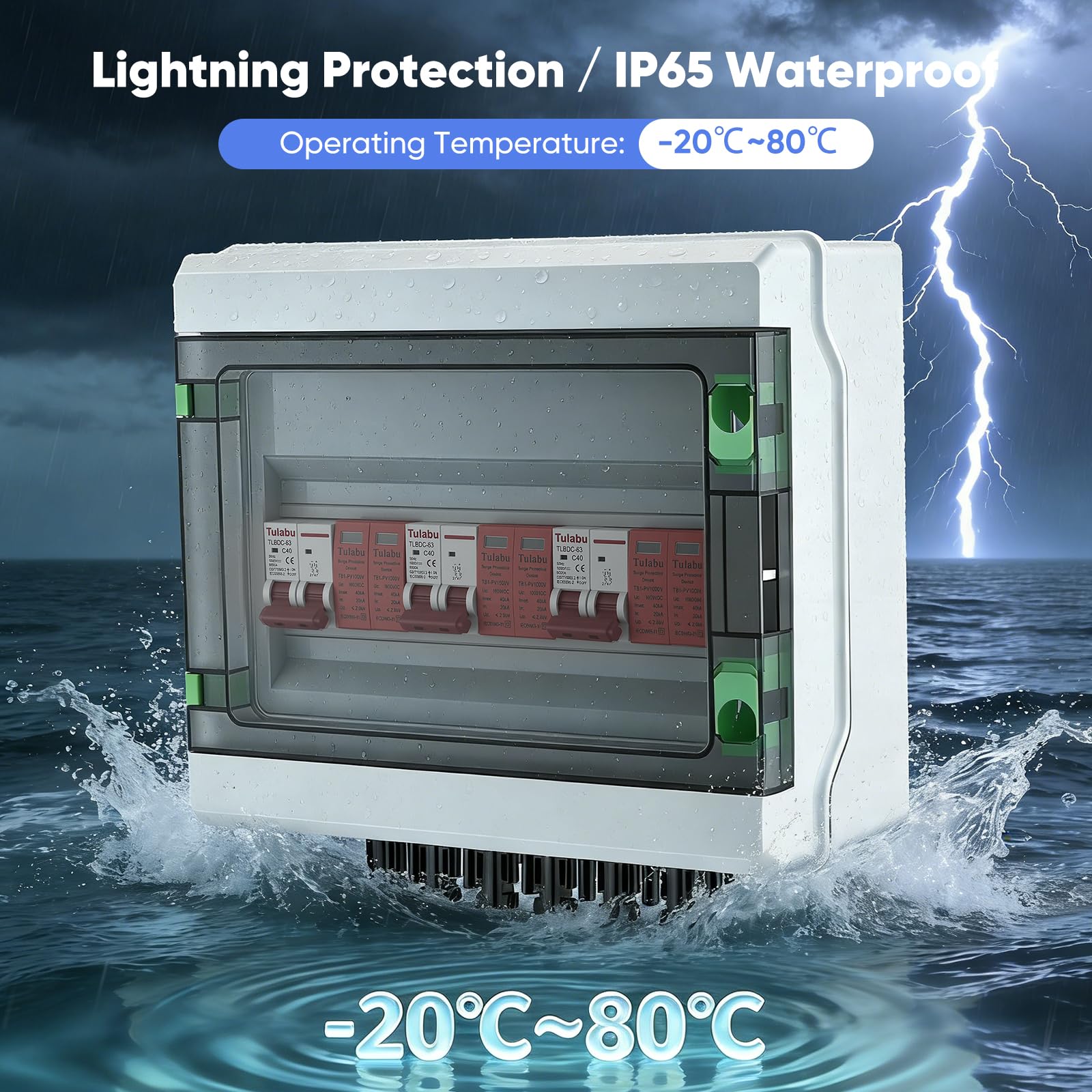 Überspannungsschutz PV, DC 40A/1000V 3 in 3 out Trennschalter Blitzschutz Leitungsschutzschalter 3 String 1000V DC 40A 20-40KA IP65 Wasserdicht Solar Anschlusskasten für Photovoltaik PV Anlage