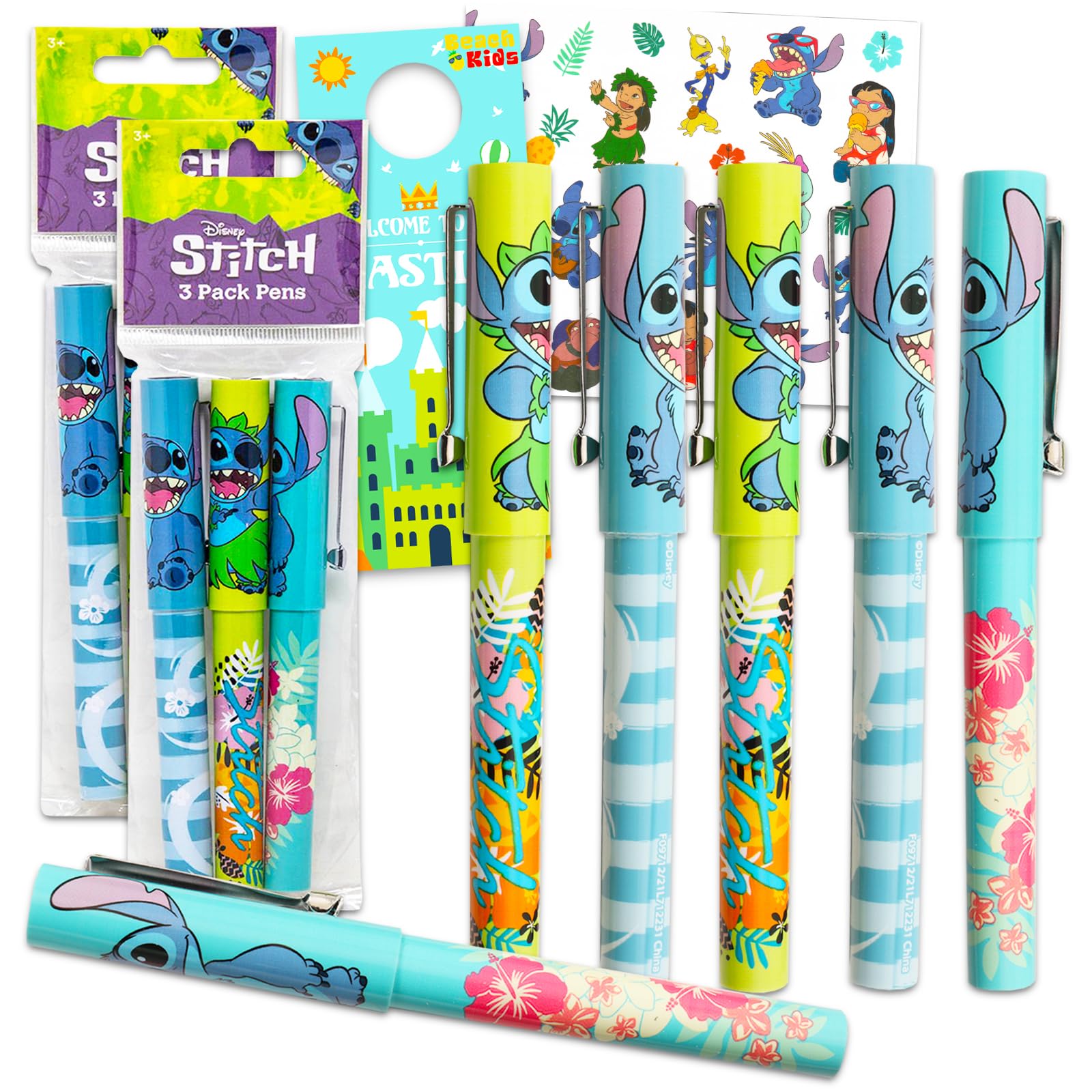Disney Stitch Party Supplies Bundle 6 Pack Pens with Stitch Tattoos for Kids Adults (Lilo and Stitch Party Favors)