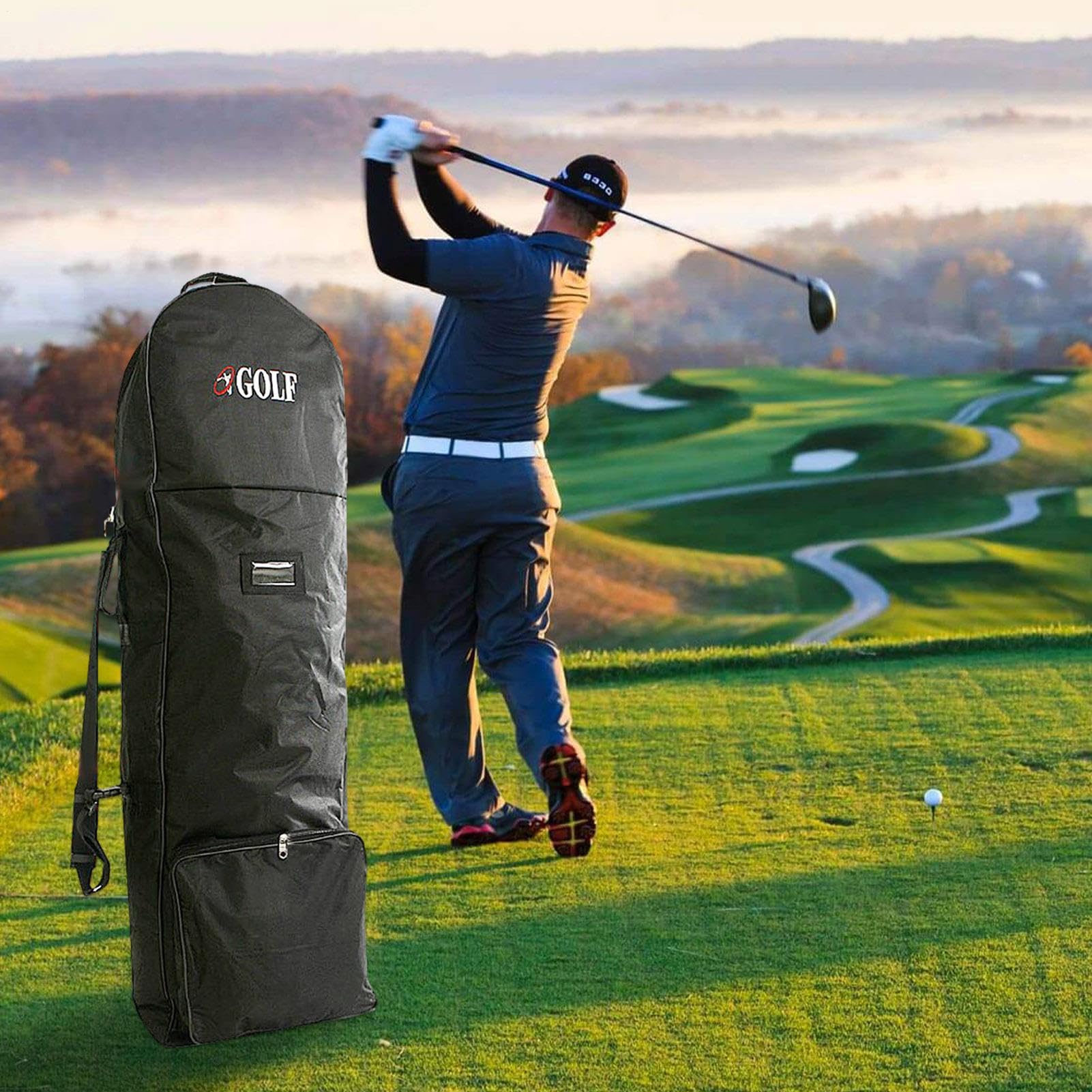 Sac De Voyage De Golf, 130x36x25cm Sac De Golf De Voyage pour Compagnies Aériennes, Tissu 600D Sacs De Roue De Voyage en Avion pour Golf, Housse De Protection pour Sac De Golf