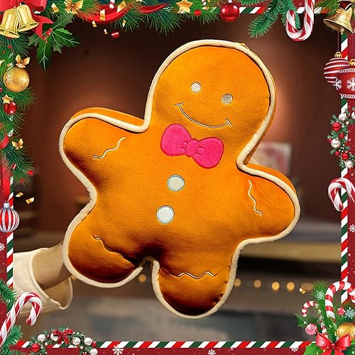 Miniatura 10 de Almohadas de felpa de hombre de jengibre con forma de pan de jengibre, almohada decorativa de dibujos animados para sofá, cama, almohada creativa de