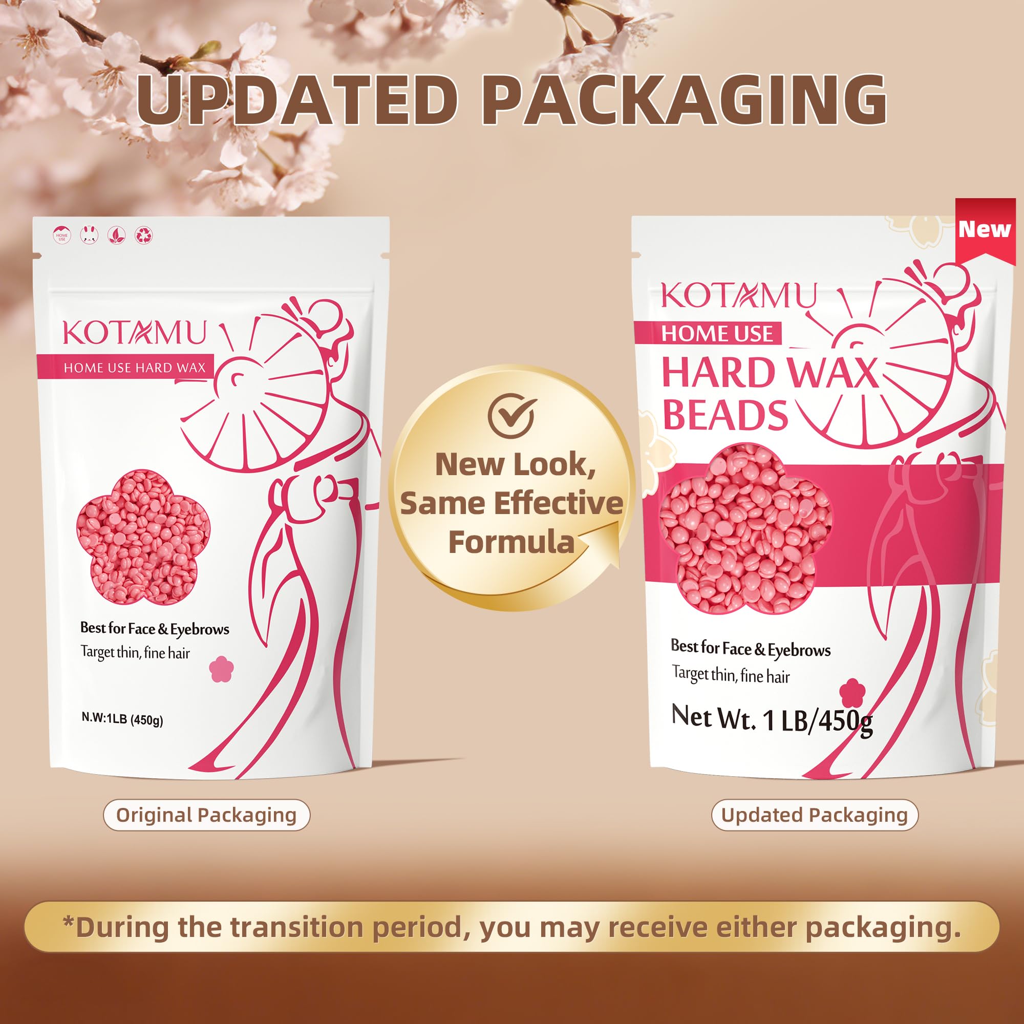 KOTAMU Wax Beads for Hair Removal - Professional Waxing for Sensitive Skin, Targets Thin Fine Hair, 1lb Pink Beads Ideal for Home Waxing Face, Eyebrows, Chin, Body, Legs, Arms, Underarm, Bikini: Pink 16 Ounce (Pack of 1)