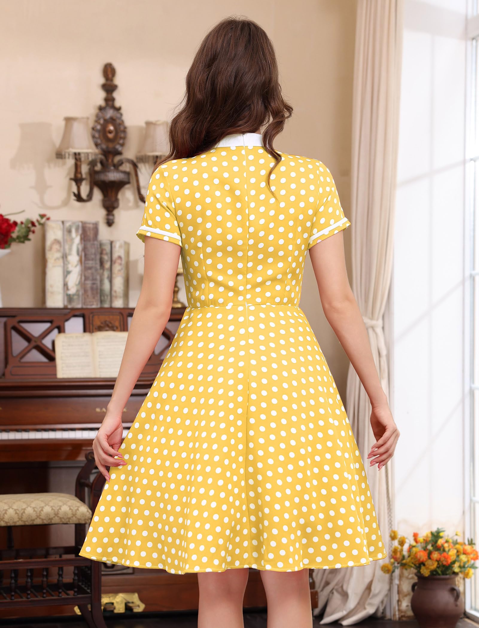 Abito da donna in stile anni '50, vintage, a pois, con fiocco, per lavoro, stile Audrey Hepburn, Rockabilly, cocktail party