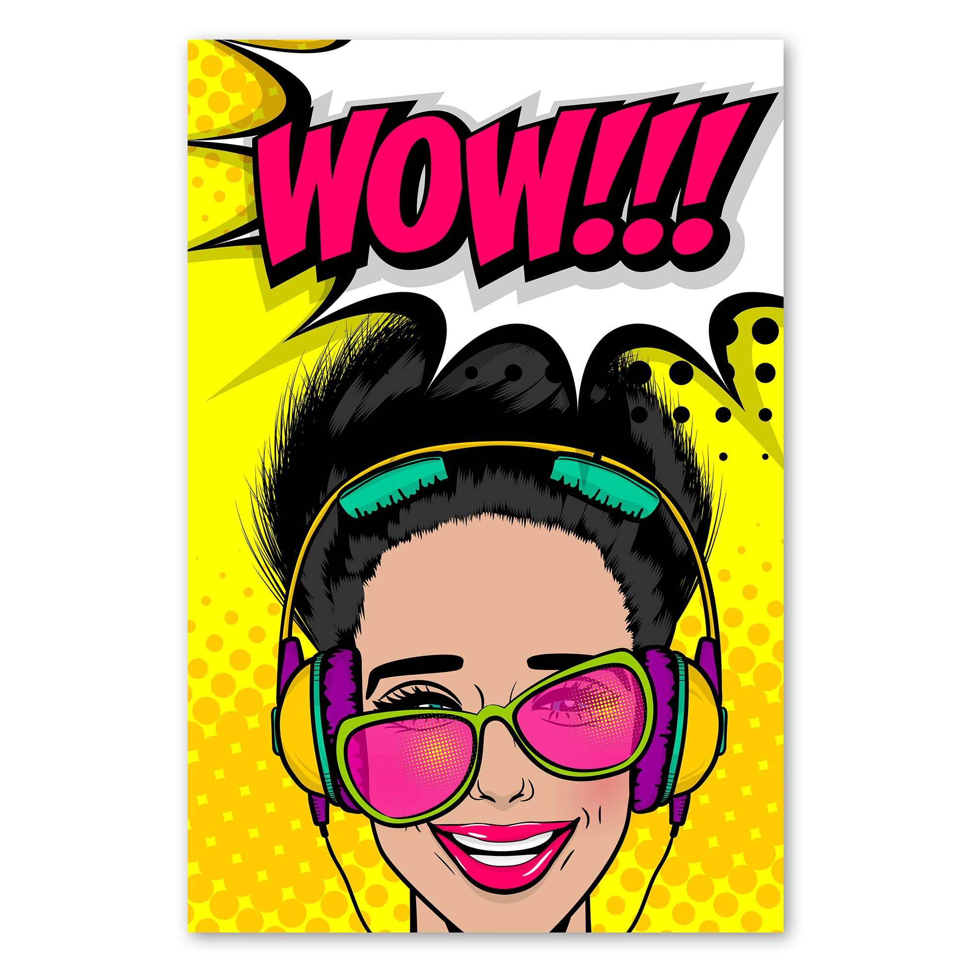 Postereck - 0915 - Affiche rétro, Wow Musique Pop Art Femme. Art Mural Tirage – Décoration musique, Pop Art, Poster - toile - 100,0 cm x 75,0 cm