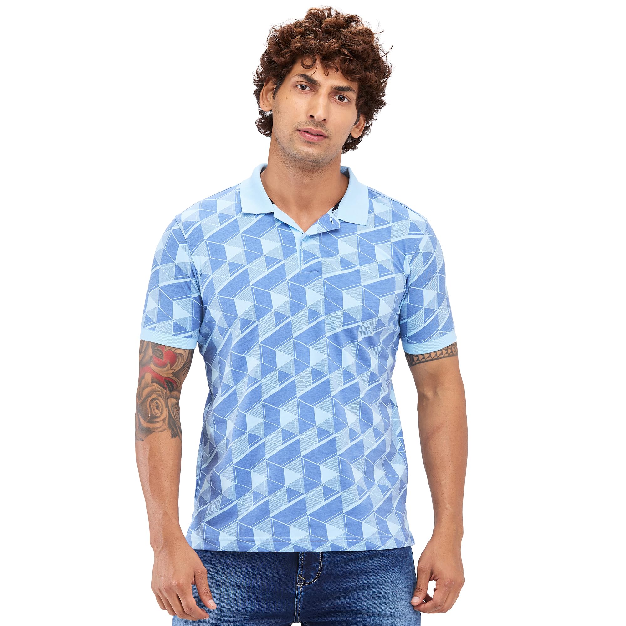 park avenue Men's Slim Fit Print Pattern Cotton Polyester Blend Rib Collar with Tipping Half Sleeve Polo Casual T-Shirt-picture-39