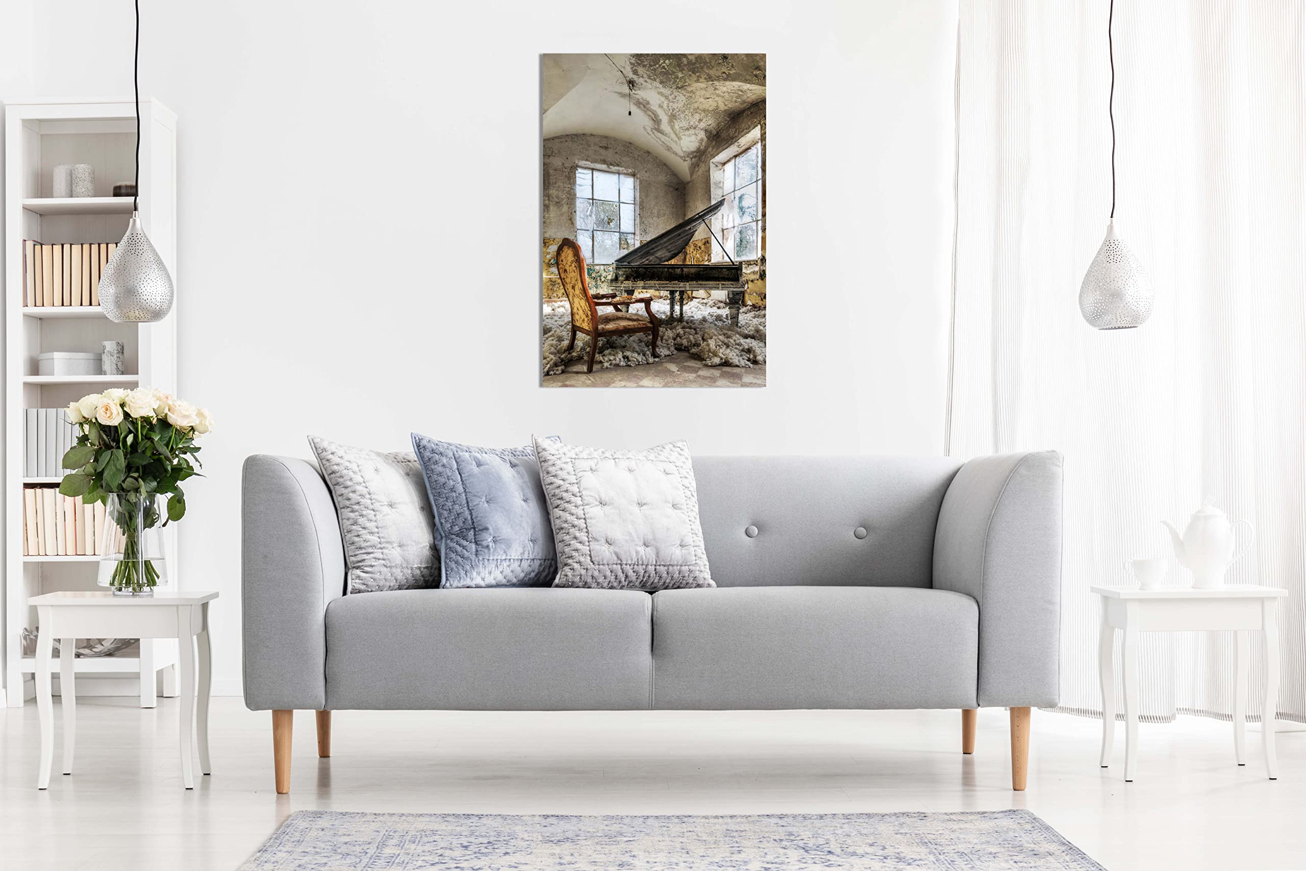 Panther Print Fine Art Prints Kunstdruck auf Leinwand, Motiv "Old Grand Piano & Old Buidling", gerahmt, Bilder für Wände, Schlafzimmer, Wohnzimmer und Badezimmer, 61 x 41 cm