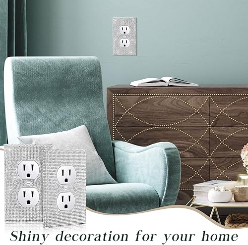 Miniatura 6 de 10 piezas de placas de pared brillantes plateadas con diamantes de imitación, cubiertas decorativas para enchufes con purpurina para el hogar,