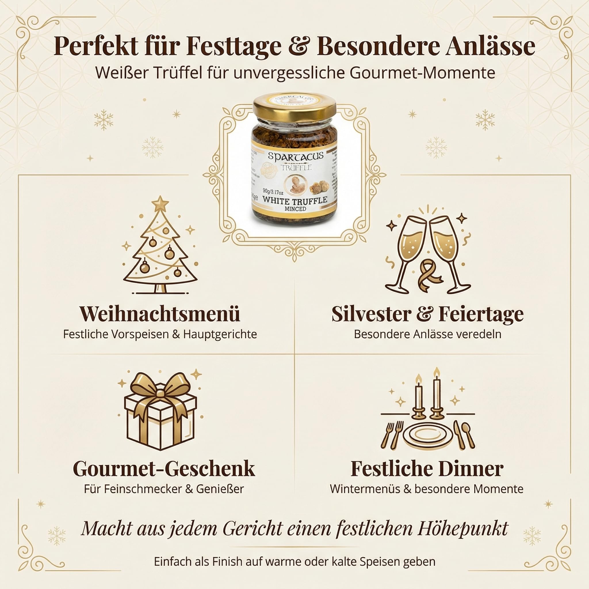 Spartacus Weißer Trüffel Gehackt, 90g | Tuber Aestivum Trüffelstücke, Natives Olivenöl Extra, Tartufo Bianco Gourmet aus Europa, Ohne Zusätze