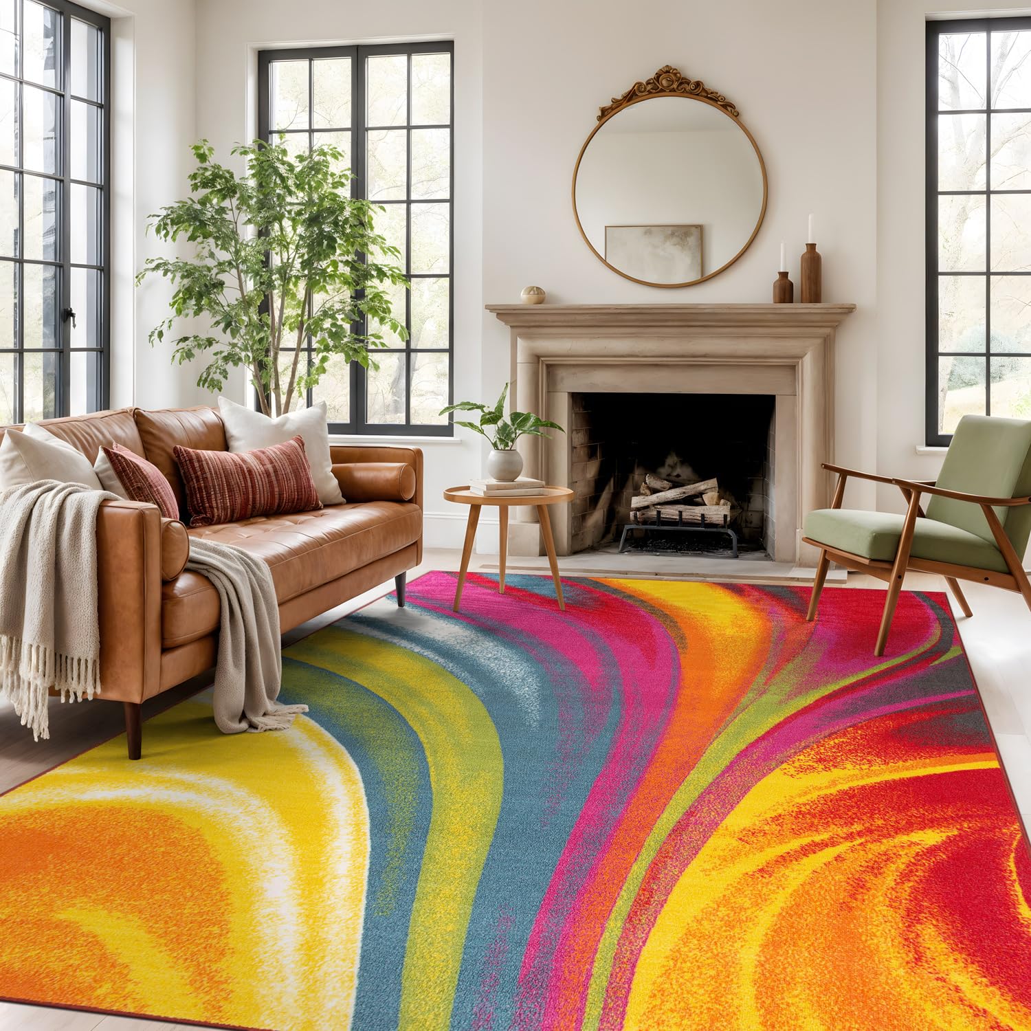 Rugshop Modern Waves Non-Slip Rug