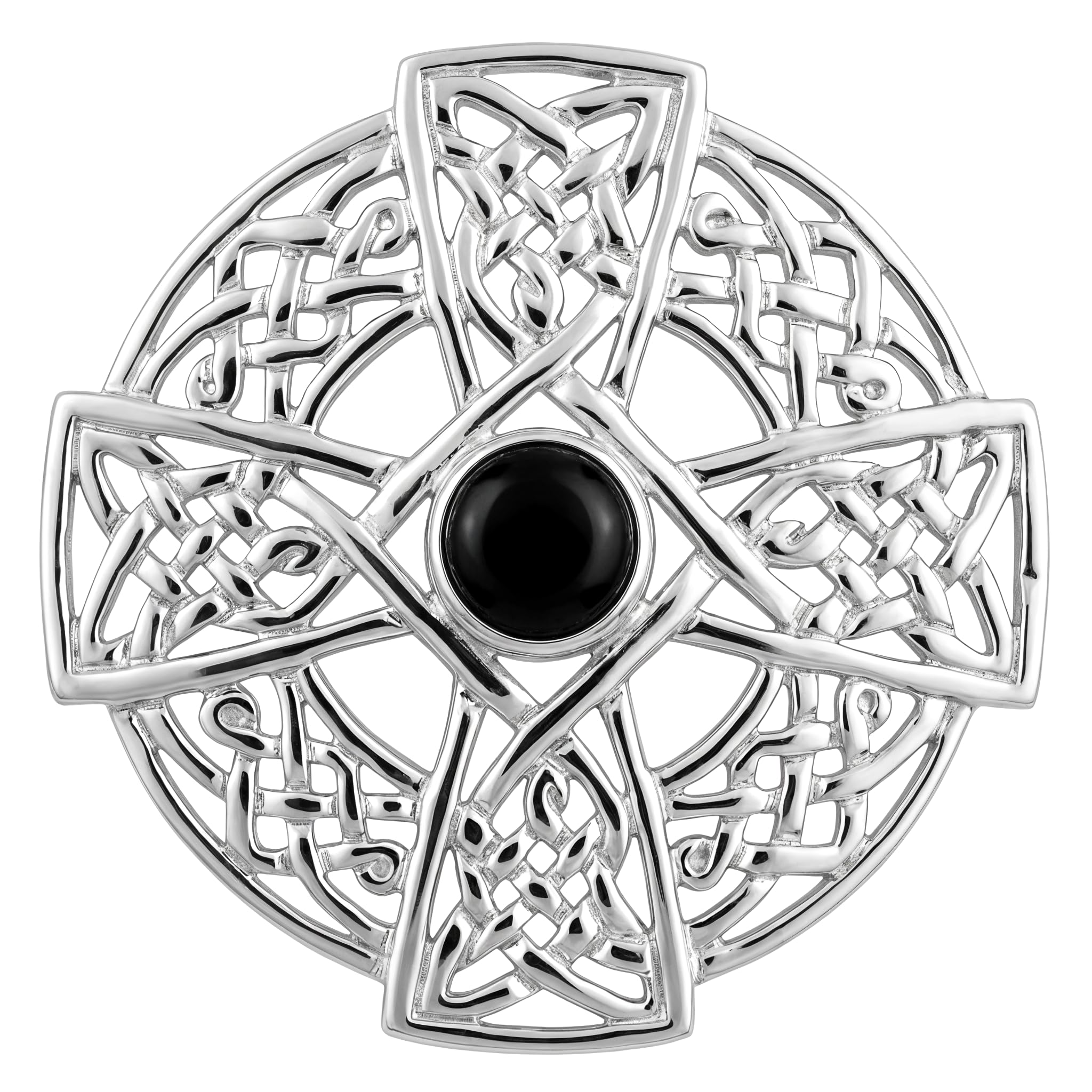 Alexander Castle 925 Sterling Silber Keltisches Kreuz Brosche für Frauen - Damen Brosche Pin mit schwarzem Cubic Zirkonia & Schmuck Geschenk Box - 35mm x 35mm