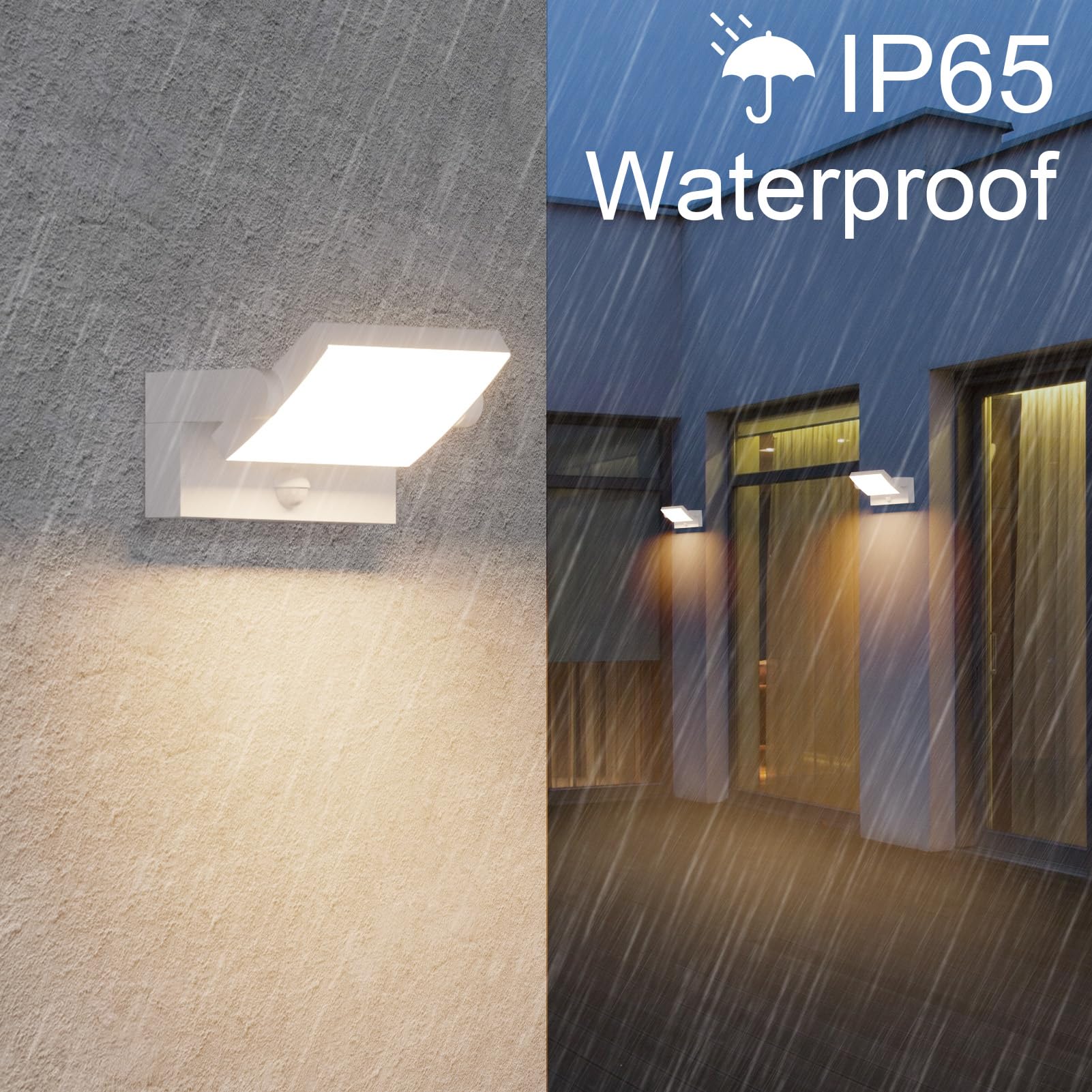 Klighten 2 Pezzi 24W Applique Esterno/Interno con Sensore di Movimento, LED Lampade da Parete Orientabile IP65 Luci da Parete Alluminio per Giardini Ingresso Terrazza, Bianco, Bianco Caldo 3000K
