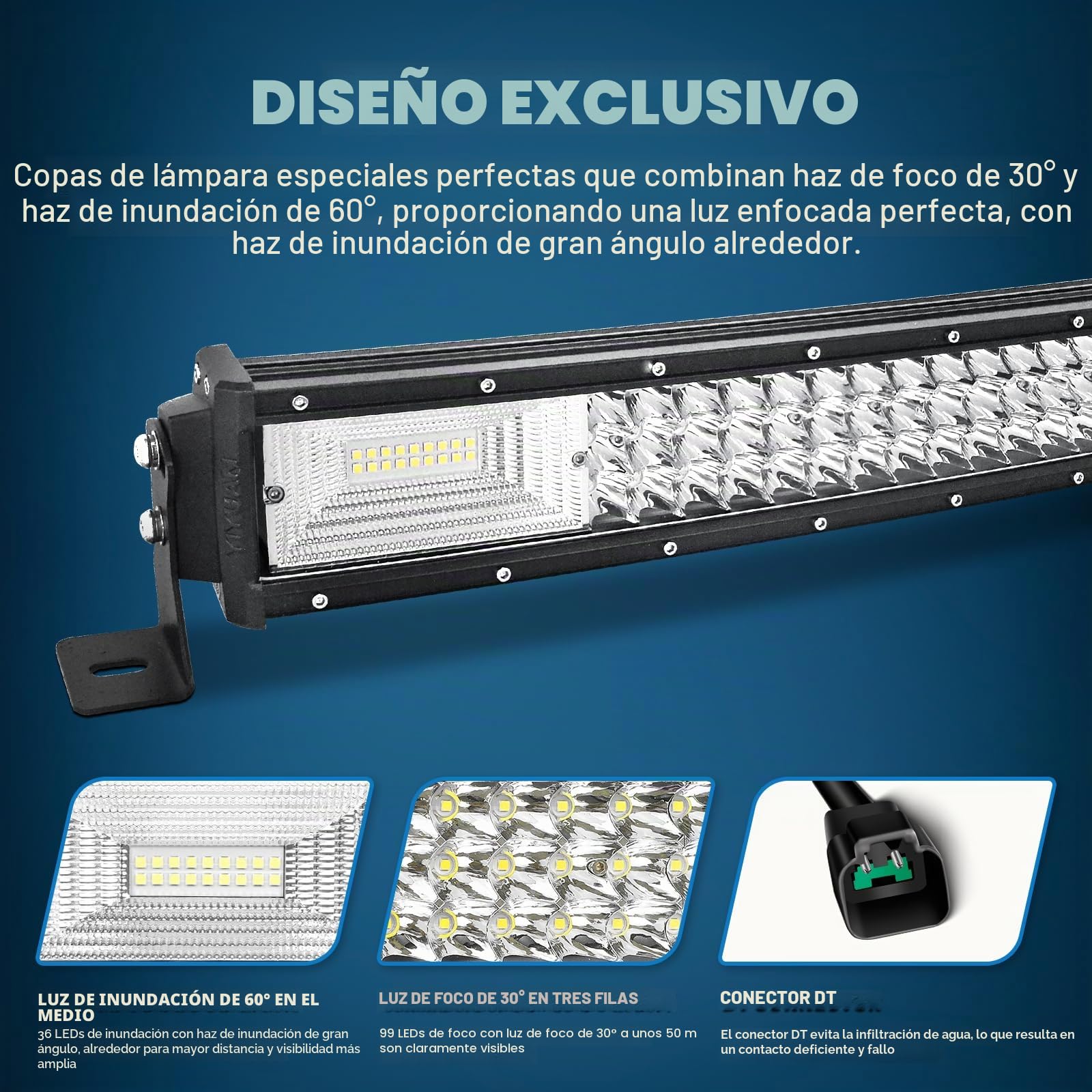 AUXTINGS 82cm 405W Barra LED Curvada Offroad Barra de luz LED con cableado DT 12V 24V Combo Beam Spot y Flood LED Luces de Trabajo para Tractor Coche Camión Barco 4x4 ATV,Impermeable