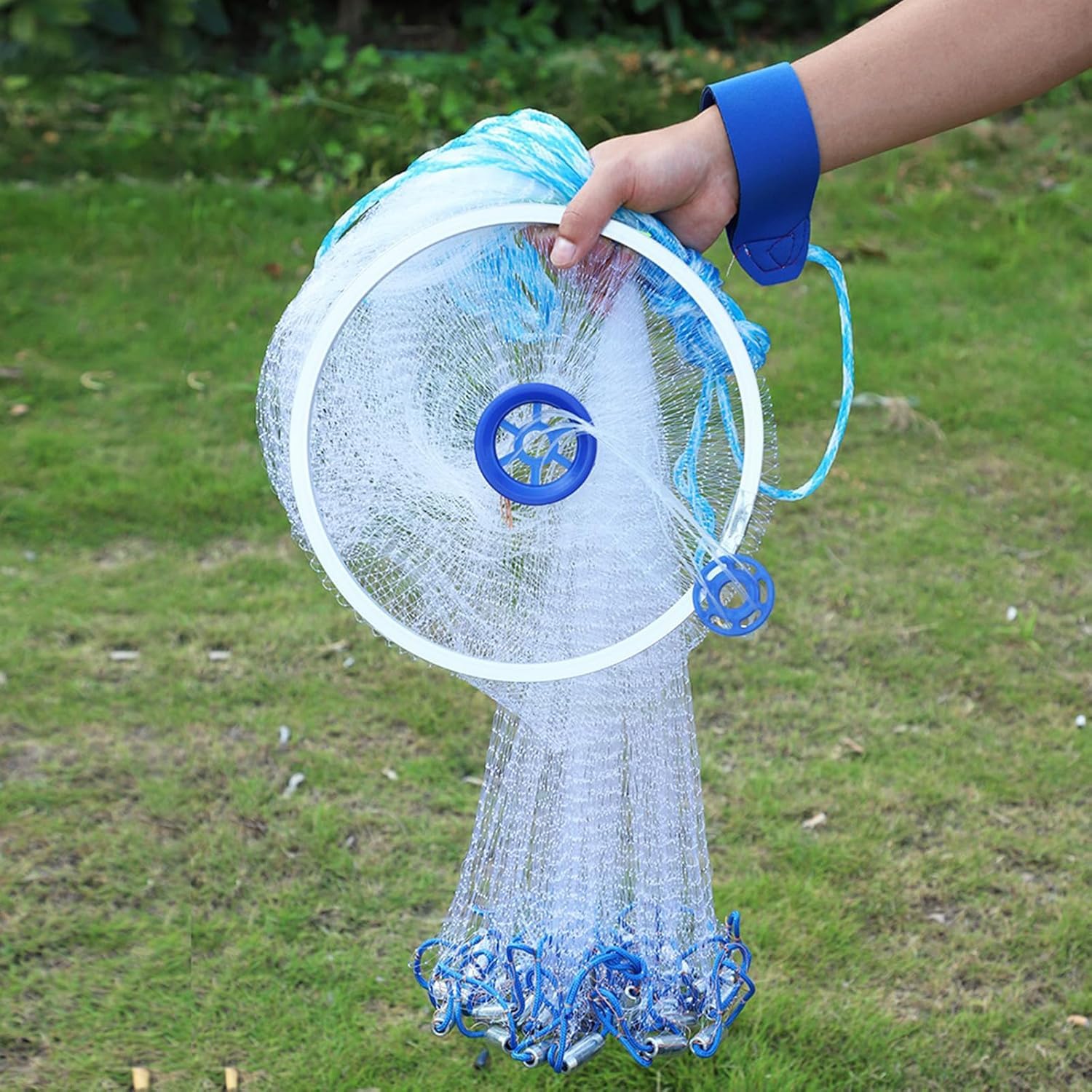 Red de Pesca de Mano, Trampa de Red de Pesca portátil para Exteriores, Fabricada en Nylon monofilamento Moldeado a Mano con Trampa para señuelos para línea de Mano (2,4 m)