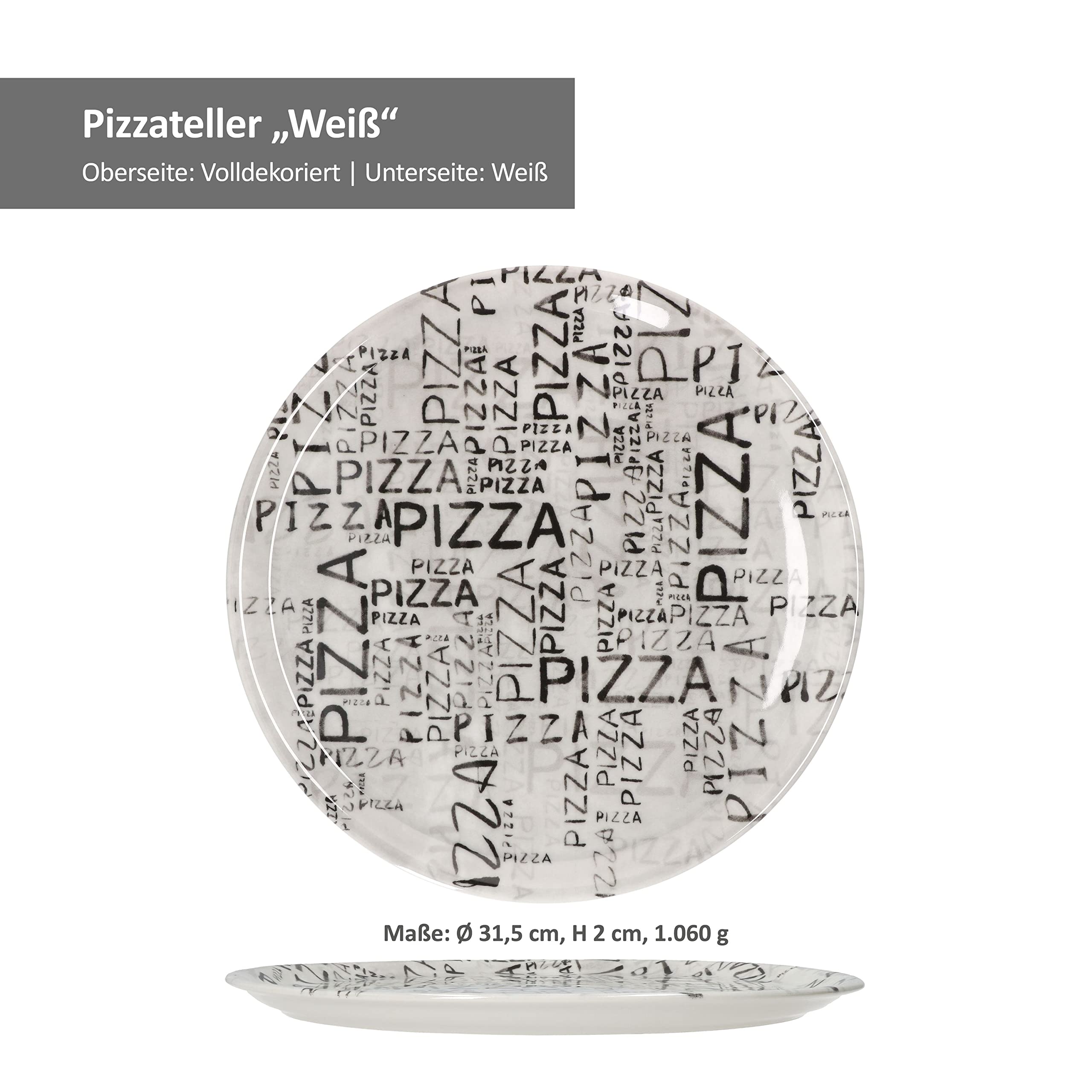 MamboCat 6 X Grote Pizzaborden, Wit, 31 Cm, Set Van Ronde Borden Met Aantrekkelijke Letters Voor Pizza S Serveerplaat Motieven Voorgerechtenborden Personen Pizzaplaat Keukengerei 662124463