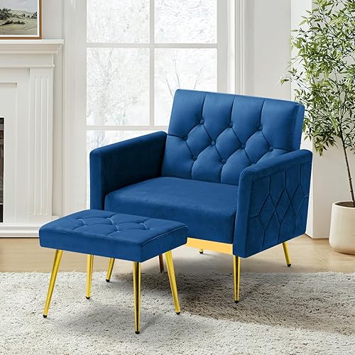 Miniatura 2 de ACMEASE Silla decorativa de terciopelo con reposabrazos y respaldos ajustables, sofá individual copetudo con otomana, Chiar de lectura tapizado para